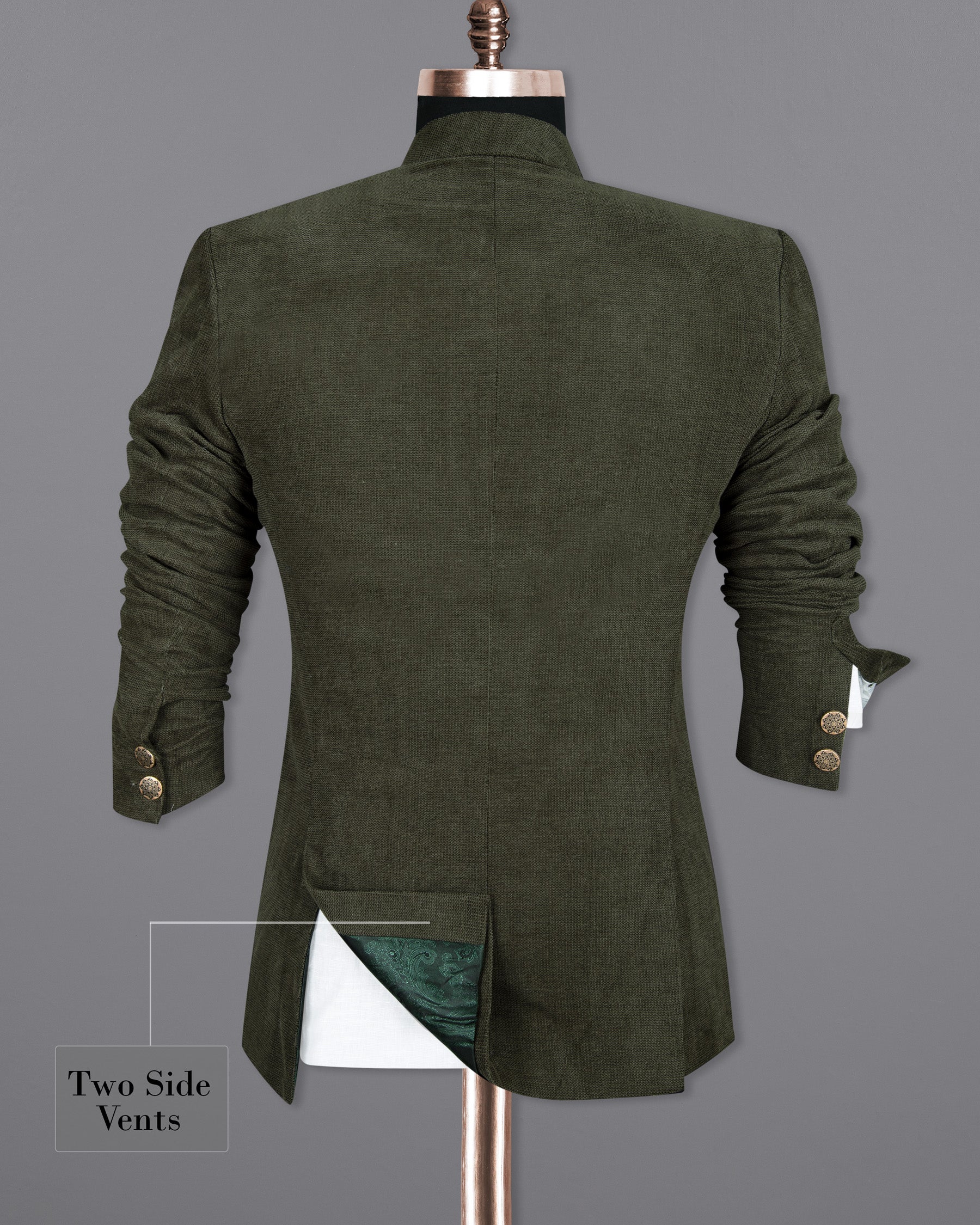 Merlin Green Cross Buttoned Bandhgala/Mandarin Corduroy Premium Cotton Blazer BL1299-CBG2-36, BL1299-CBG2-38, BL1299-CBG2-40, BL1299-CBG2-42, BL1299-CBG2-44, BL1299-CBG2-46, BL1299-CBG2-48, BL1299-CBG2-50, BL1299-CBG2-52, BL1299-CBG2-54, BL1299-CBG2-56, BL1299-CBG2-58, BL1299-CBG2-60