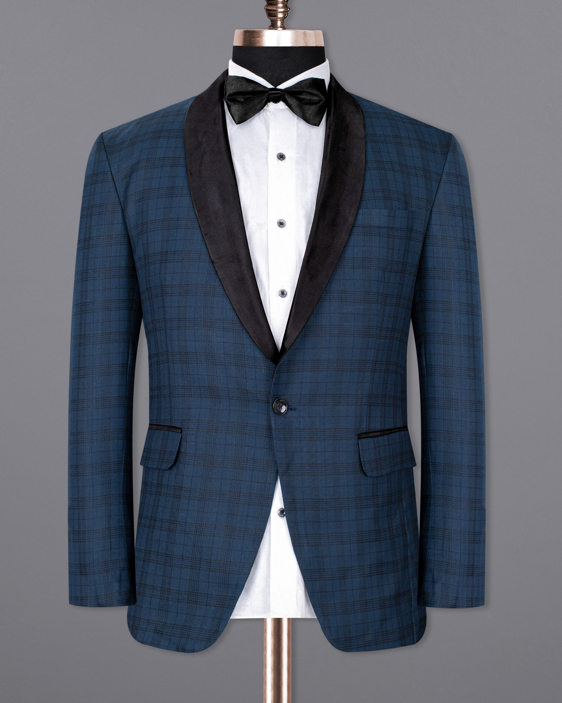 Nile Blue Plaid Wool Rich Tuxedo Blazer