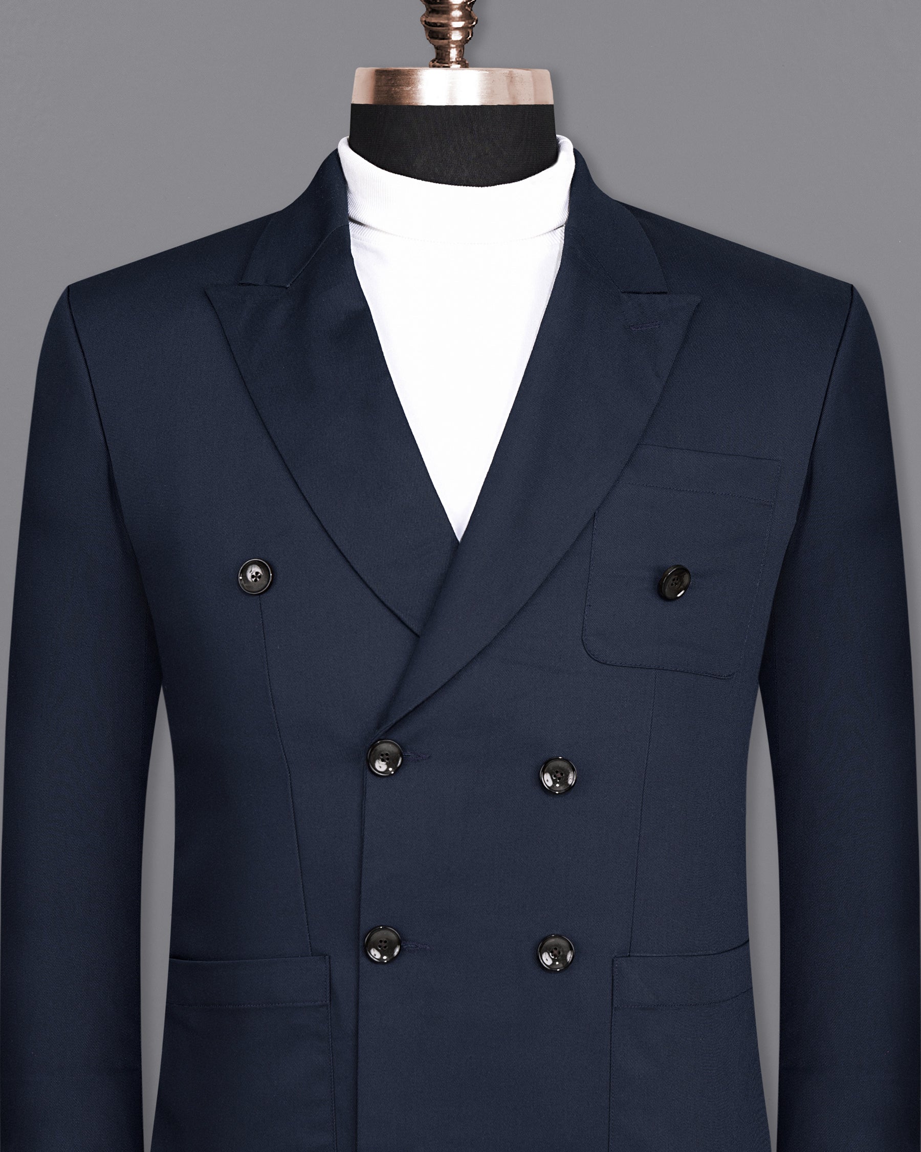 Tuna Blue Double-Breasted Wool Rich Sports Blazer
