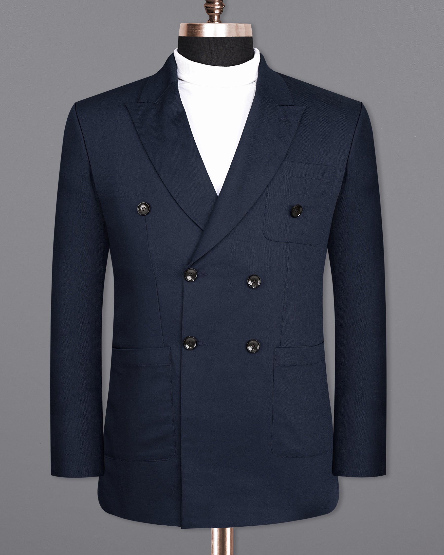 Tuna Blue Double-Breasted Wool Rich Sports Blazer