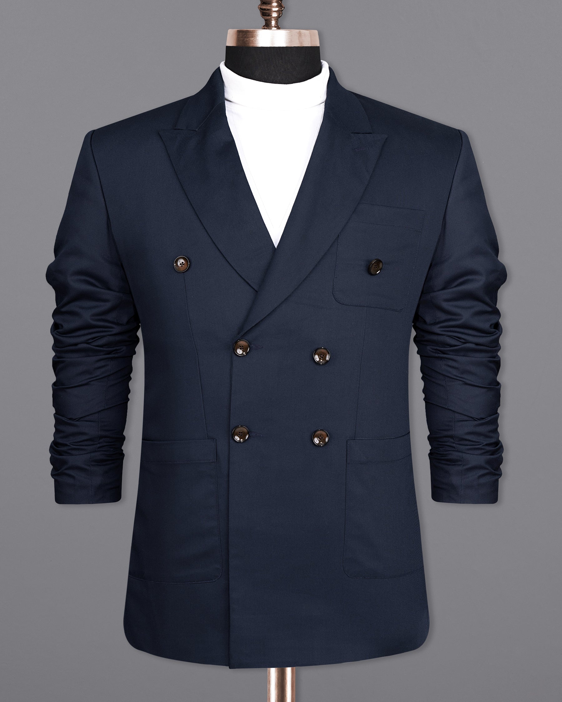Tuna Blue Double-Breasted Wool Rich Sports Blazer