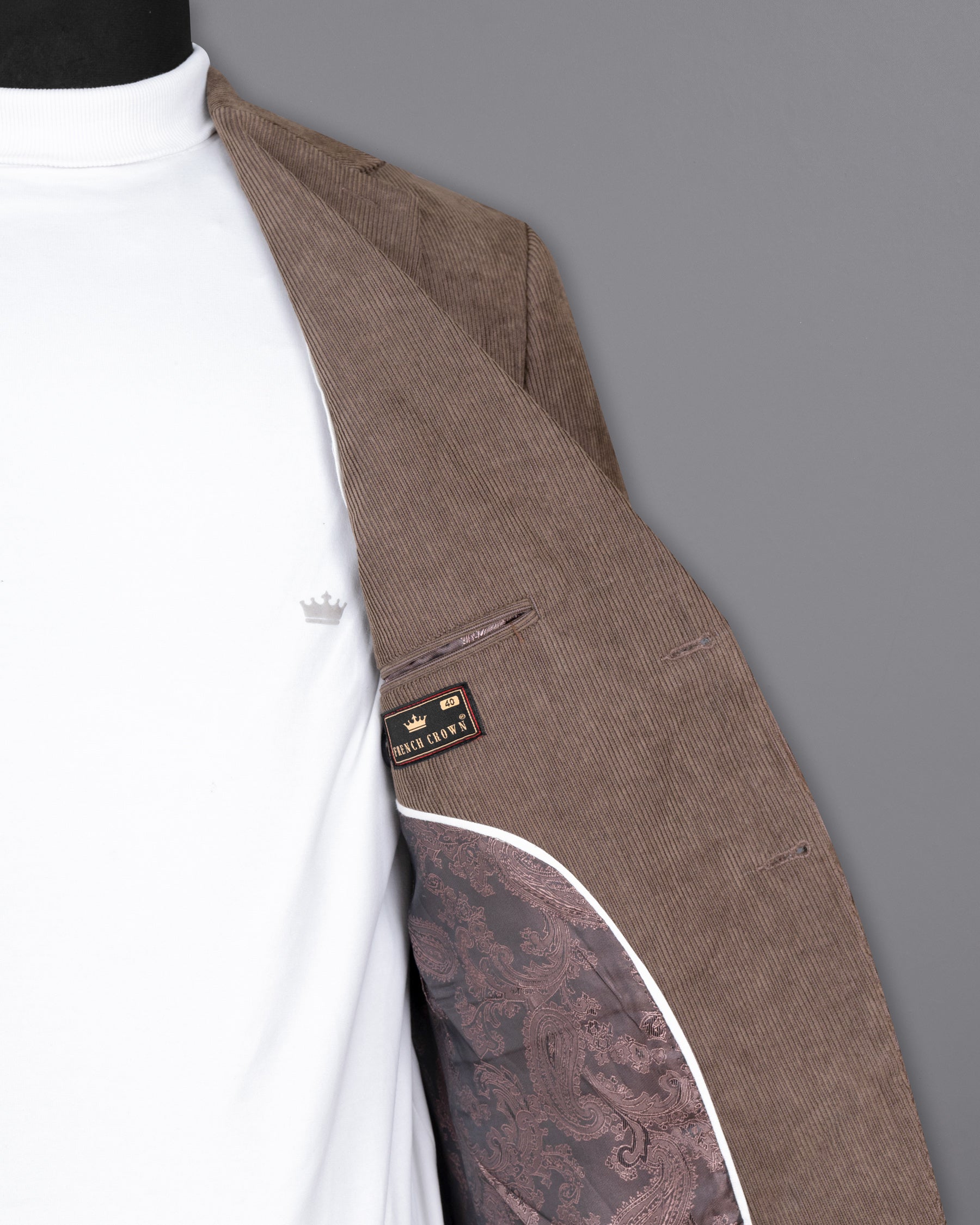 Sandstone Brown Striped Corduroy Premium Cotton Blazer BL1389-SB-36, BL1389-SB-38, BL1389-SB-40, BL1389-SB-42, BL1389-SB-44, BL1389-SB-46, BL1389-SB-48, BL1389-SB-50, BL1389-SB-52, BL1389-SB-54, BL1389-SB-56, BL1389-SB-58, BL1389-SB-60