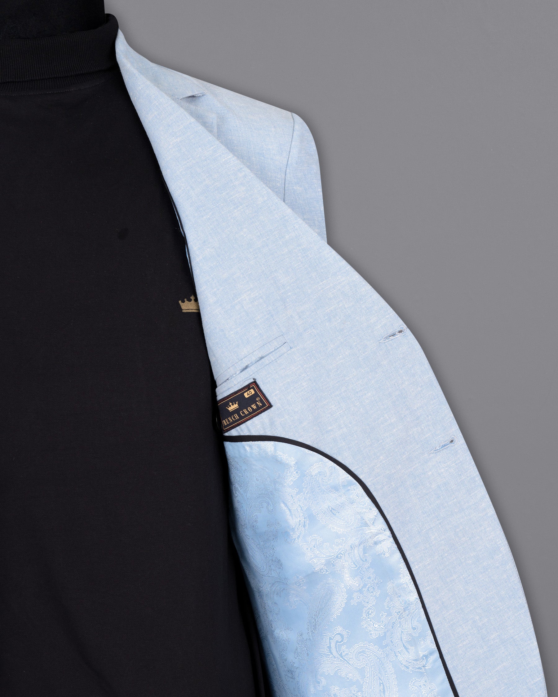 Sky Blue Luxurious Linen Blazer BL1392-SB-36, BL1392-SB-38, BL1392-SB-40, BL1392-SB-42, BL1392-SB-44, BL1392-SB-46, BL1392-SB-48, BL1392-SB-50, BL1392-SB-52, BL1392-SB-54, BL1392-SB-56, BL1392-SB-58, BL1392-SB-60