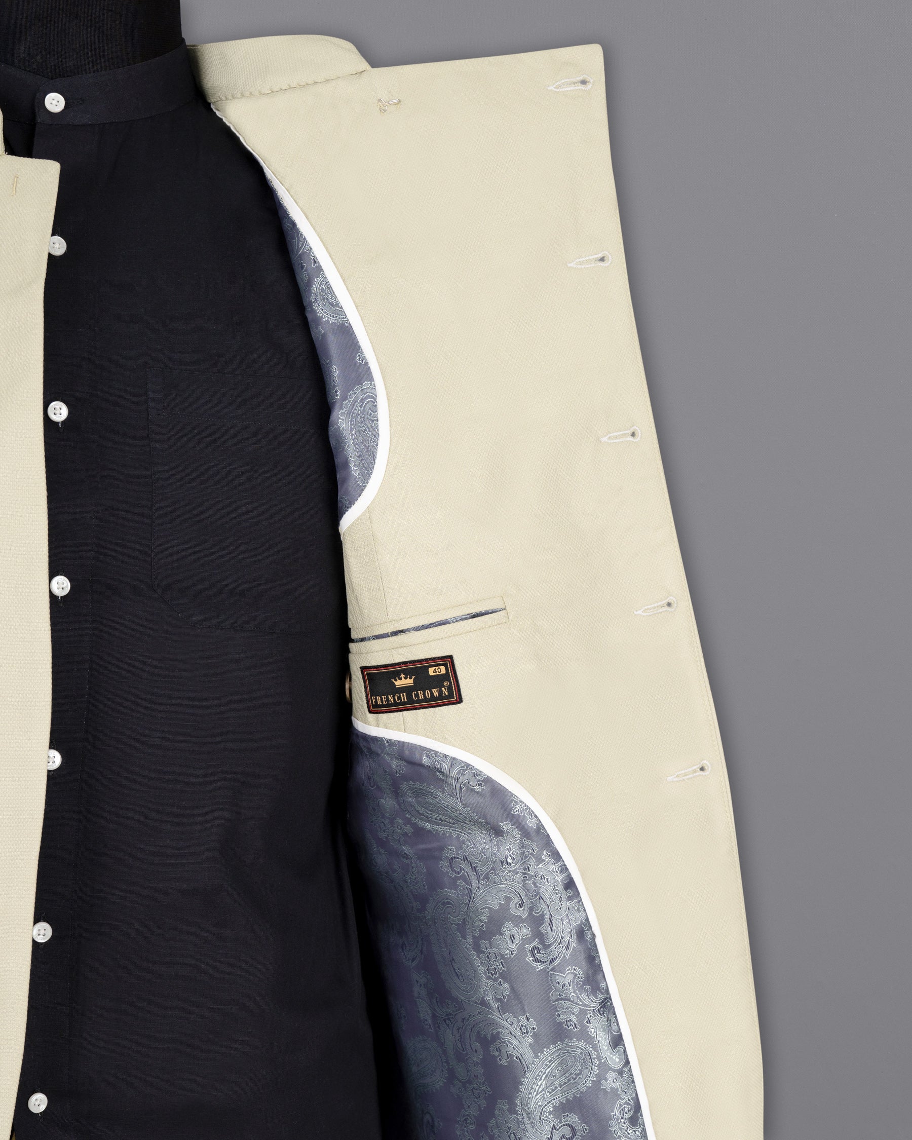 Bone Cross Buttoned Bandhgala Wool rich Blazer BL1409-CBG-36, BL1409-CBG-38, BL1409-CBG-40, BL1409-CBG-42, BL1409-CBG-44, BL1409-CBG-46, BL1409-CBG-48, BL1409-CBG-50, BL1409-CBG-52, BL1409-CBG-54, BL1409-CBG-56, BL1409-CBG-58, BL1409-CBG-60