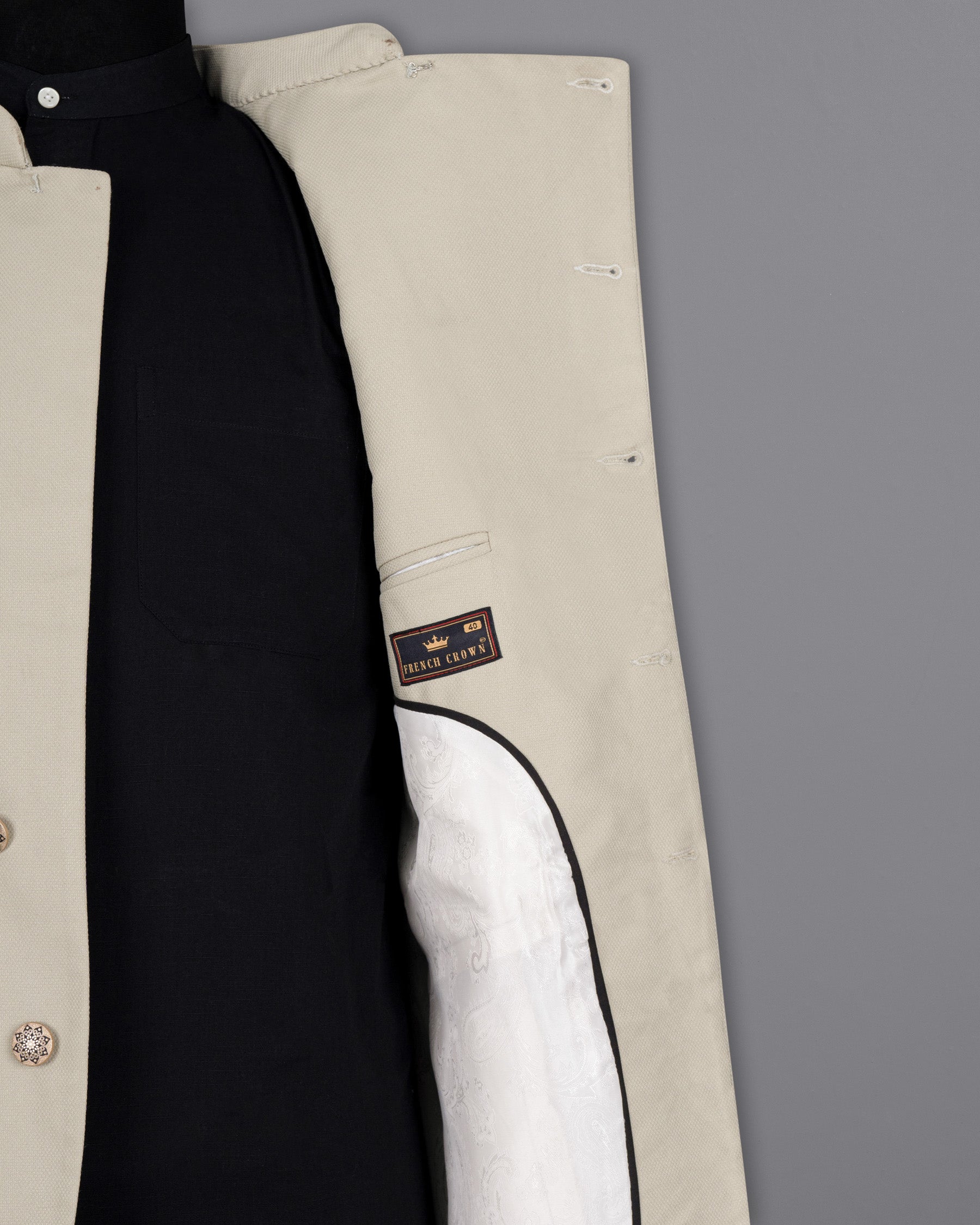 Sisal Cream Cross Buttoned Wool Rich Bandhgala Blazer BL1443-CBG-36,BL1443-CBG-38,BL1443-CBG-40,BL1443-CBG-42,BL1443-CBG-44,BL1443-CBG-46,BL1443-CBG-48,BL1443-CBG-50,BL1443-CBG-52,BL1443-CBG-54,BL1443-CBG-56,BL1443-CBG-58,BL1443-CBG-60