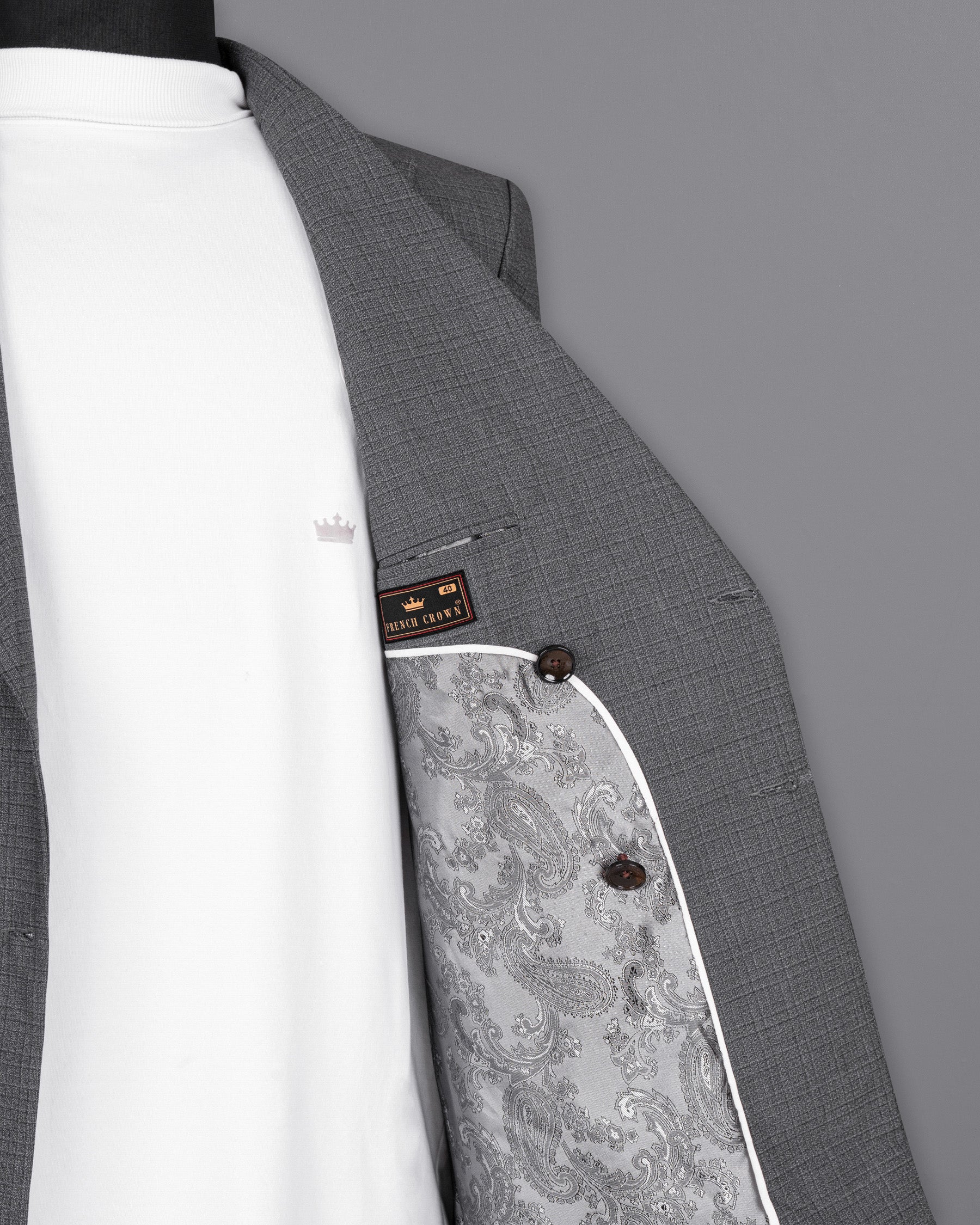 Fuscous Gray Chequered Double Breasted Wool Rich Sports Blazer BL1448-DB-PP-36,BL1448-DB-PP-38,BL1448-DB-PP-40,BL1448-DB-PP-42,BL1448-DB-PP-44,BL1448-DB-PP-46,BL1448-DB-PP-48,BL1448-DB-PP-50,BL1448-DB-PP-52,BL1448-DB-PP-54,BL1448-DB-PP-56,BL1448-DB-PP-58,BL1448-DB-PP-60