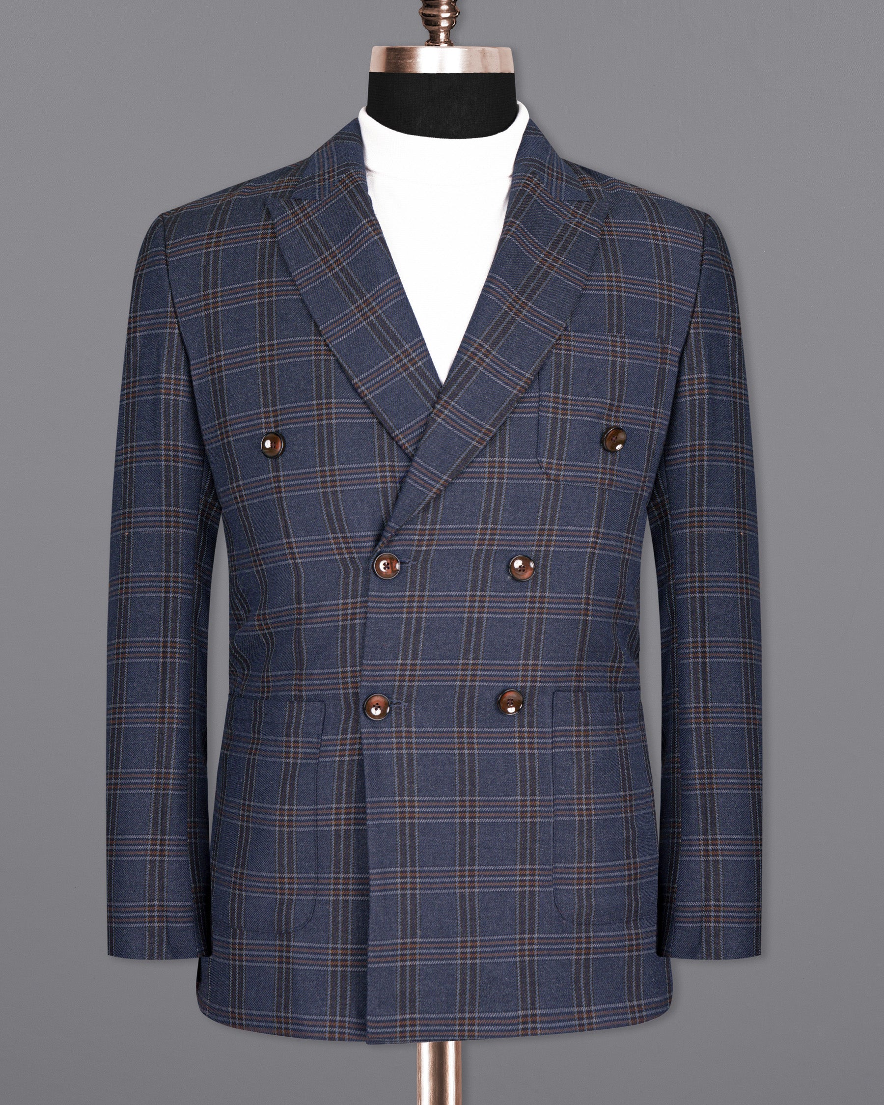 Licorice Blue Plaid heavyweight tweed Wool Rich Double Breasted Blazer