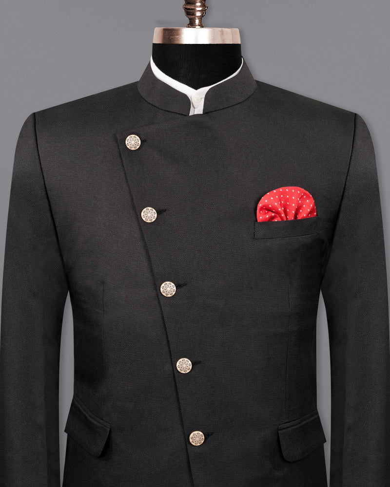Piano Black Cross Buttoned Wool Rich Bandhgala Blazer BL1467-CBG-36,BL1467-CBG-38,BL1467-CBG-40,BL1467-CBG-42,BL1467-CBG-44,BL1467-CBG-46,BL1467-CBG-48,BL1467-CBG-50,BL1467-CBG-52,BL1467-CBG-54,BL1467-CBG-56,BL1467-CBG-58,BL1467-CBG-60