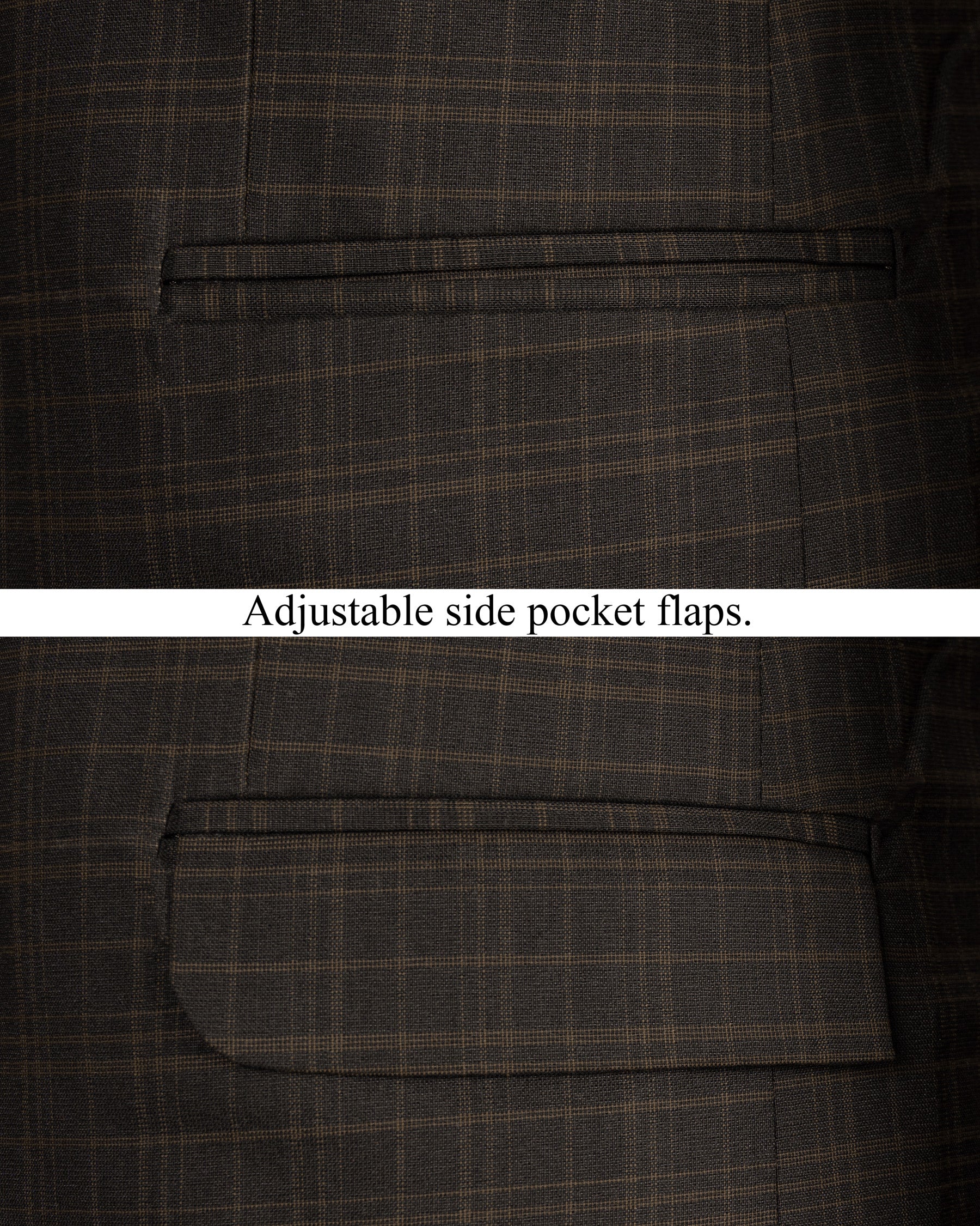 Wood Bark windowpane Wool Rich Cross Placket Bandhgala Blazer