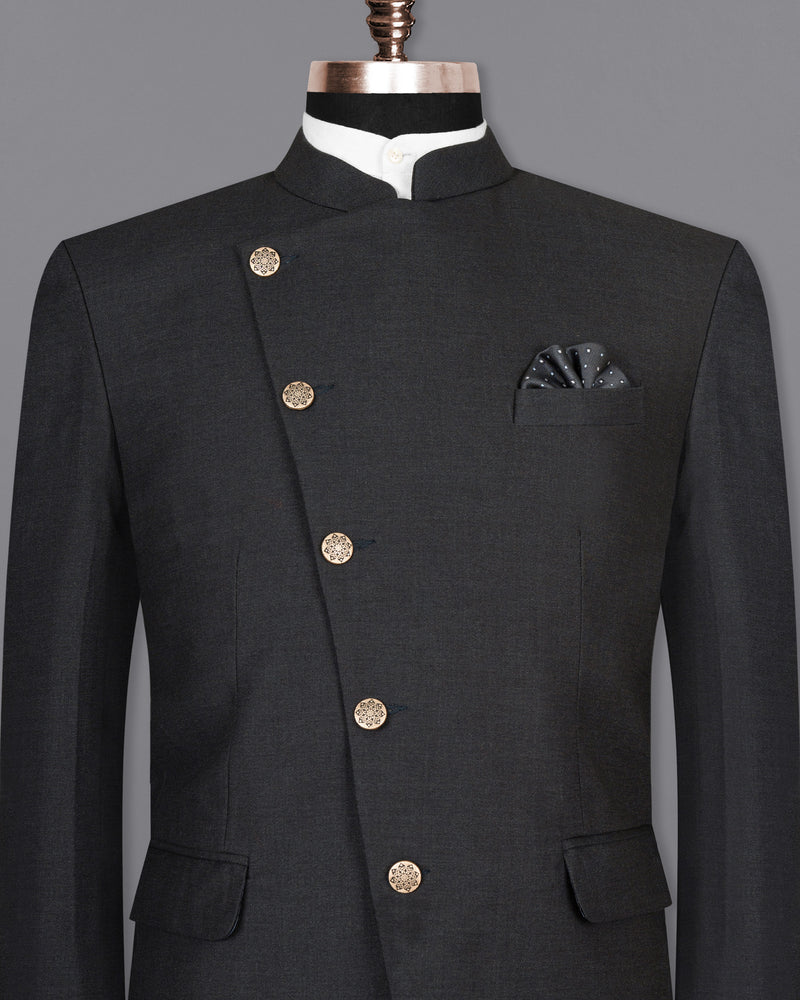 Ebony Grey Cross Buttoned Bandhgala Premium Cotton Blazer BL1491-CBG-36, BL1491-CBG-38, BL1491-CBG-40, BL1491-CBG-42, BL1491-CBG-44, BL1491-CBG-46, BL1491-CBG-48, BL1491-CBG-50, BL1491-CBG-52, BL1491-CBG-54, BL1491-CBG-56, BL1491-CBG-58, BL1491-CBG-60