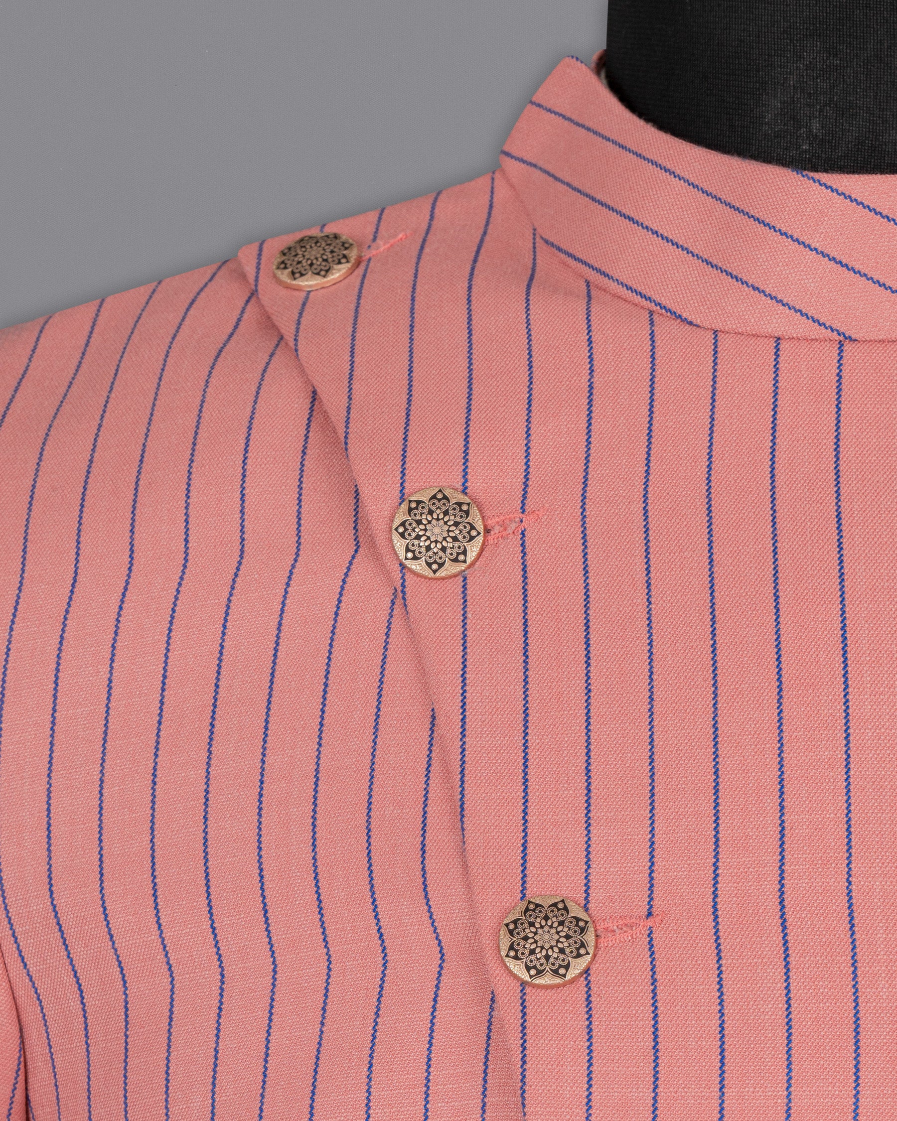 Petite Orchid Striped Wool Rich Cross Placket Bandhgala Blazer