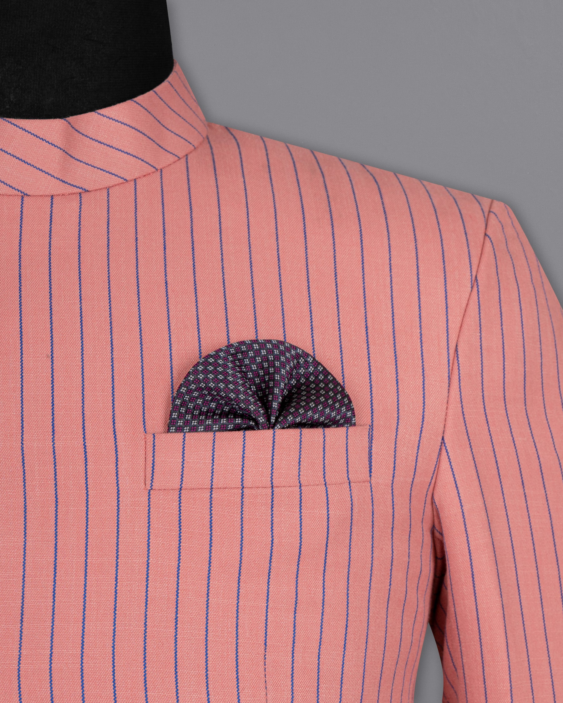 Petite Orchid Striped Wool Rich Cross Placket Bandhgala Blazer