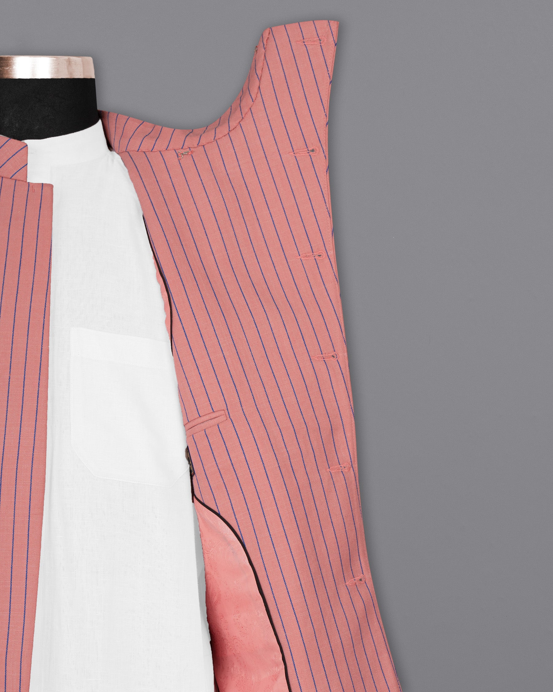 Petite Orchid Striped Wool Rich Cross Placket Bandhgala Blazer