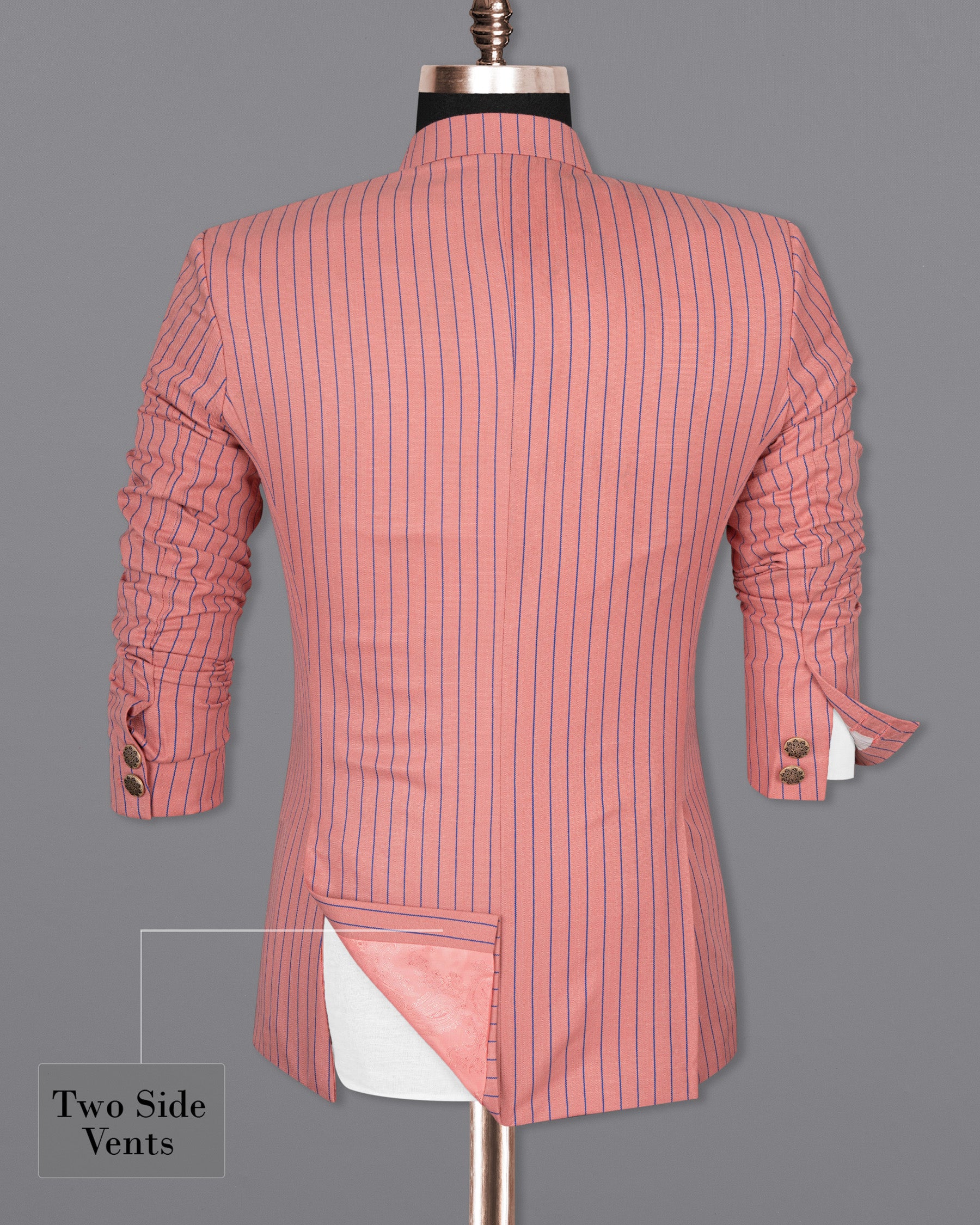 Petite Orchid Striped Wool Rich Cross Placket Bandhgala Blazer