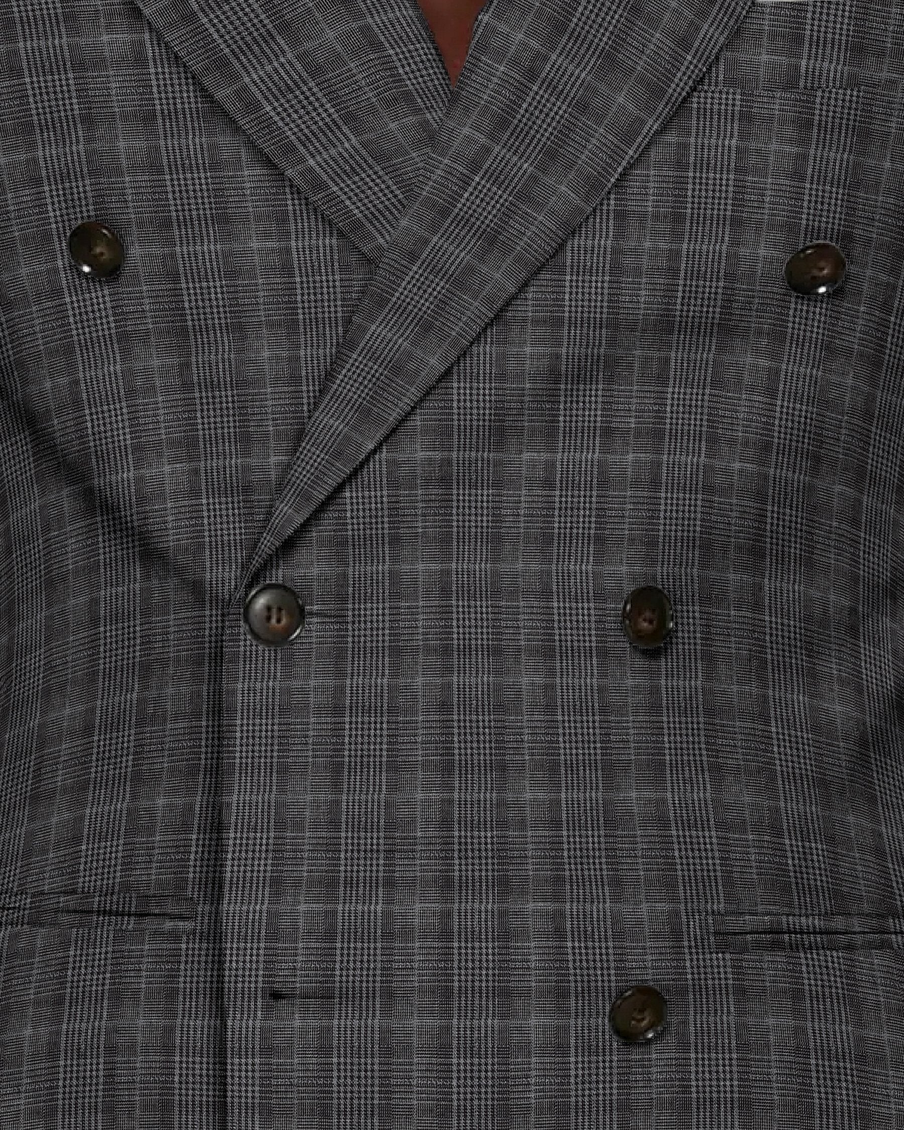 Porpoise Grey Plaid Double Breasted Blazer