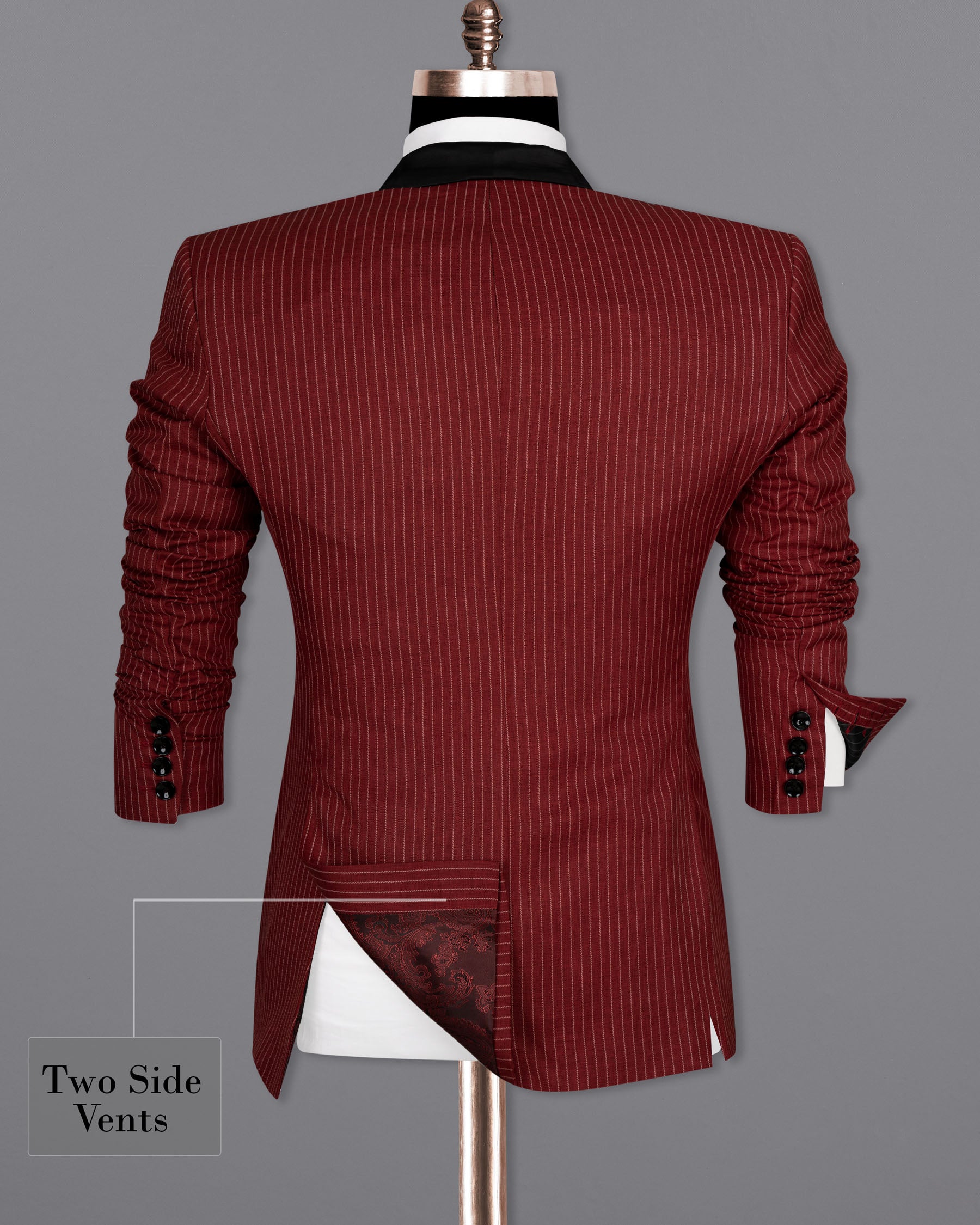Persian Plum Red Striped Wool Rich Tuxedo Blazer