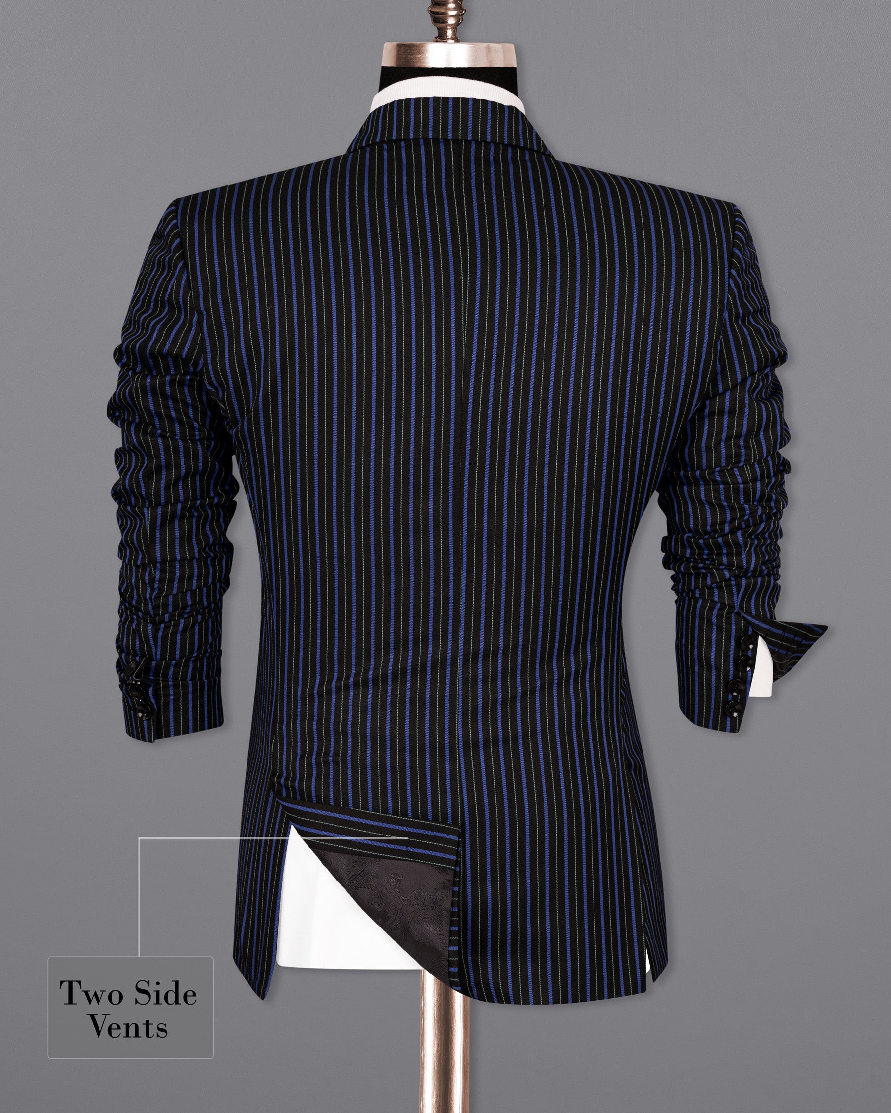 Jade Black and Mariner Blue Striped Woolrich Blazer BL1519-SB-36, BL1519-SB-38, BL1519-SB-40, BL1519-SB-42, BL1519-SB-44, BL1519-SB-46, BL1519-SB-48, BL1519-SB-50, BL1519-SB-52, BL1519-SB-54, BL1519-SB-56, BL1519-SB-58, BL1519-SB-60