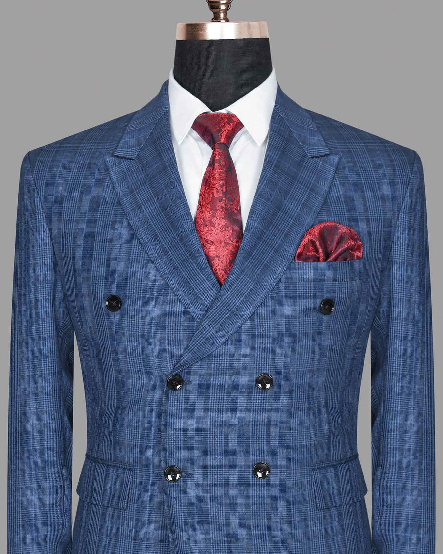 Royal Blue Plaid Double Breasted Blazer BL157DB-46, BL157DB-44, BL157DB-36, BL157DB-40, BL157DB-56, BL157DB-48, BL157DB-50, BL157DB-52, BL157DB-58, BL157DB-42, BL157DB-60, BL157DB-54, BL157DB-38
