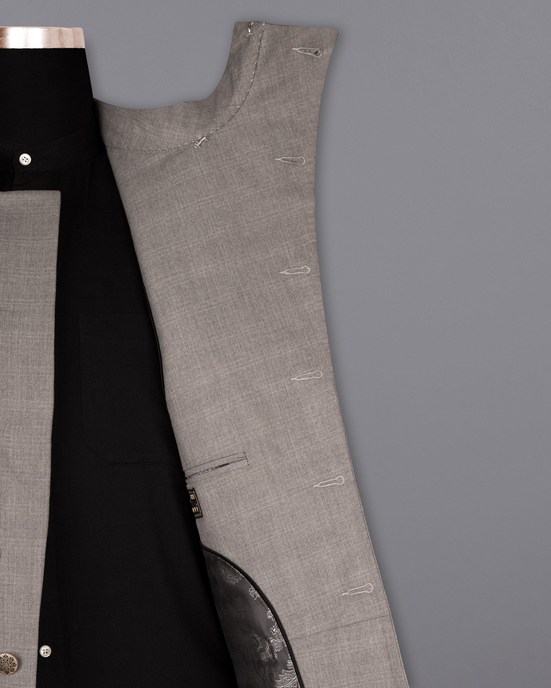 Venus Gray Subtle Plaid Cross Buttoned Wool Rich Bandhgala BlazerBL1595-CBG2-36, BL1595-CBG2-38, BL1595-CBG2-40, BL1595-CBG2-42, BL1595-CBG2-44, BL1595-CBG2-46, BL1595-CBG2-48, BL1595-CBG2-50, BL1595-CBG2-52, BL1595-CBG2-54, BL1595-CBG2-56, BL1595-CBG2-58, BL1595-CBG2-60