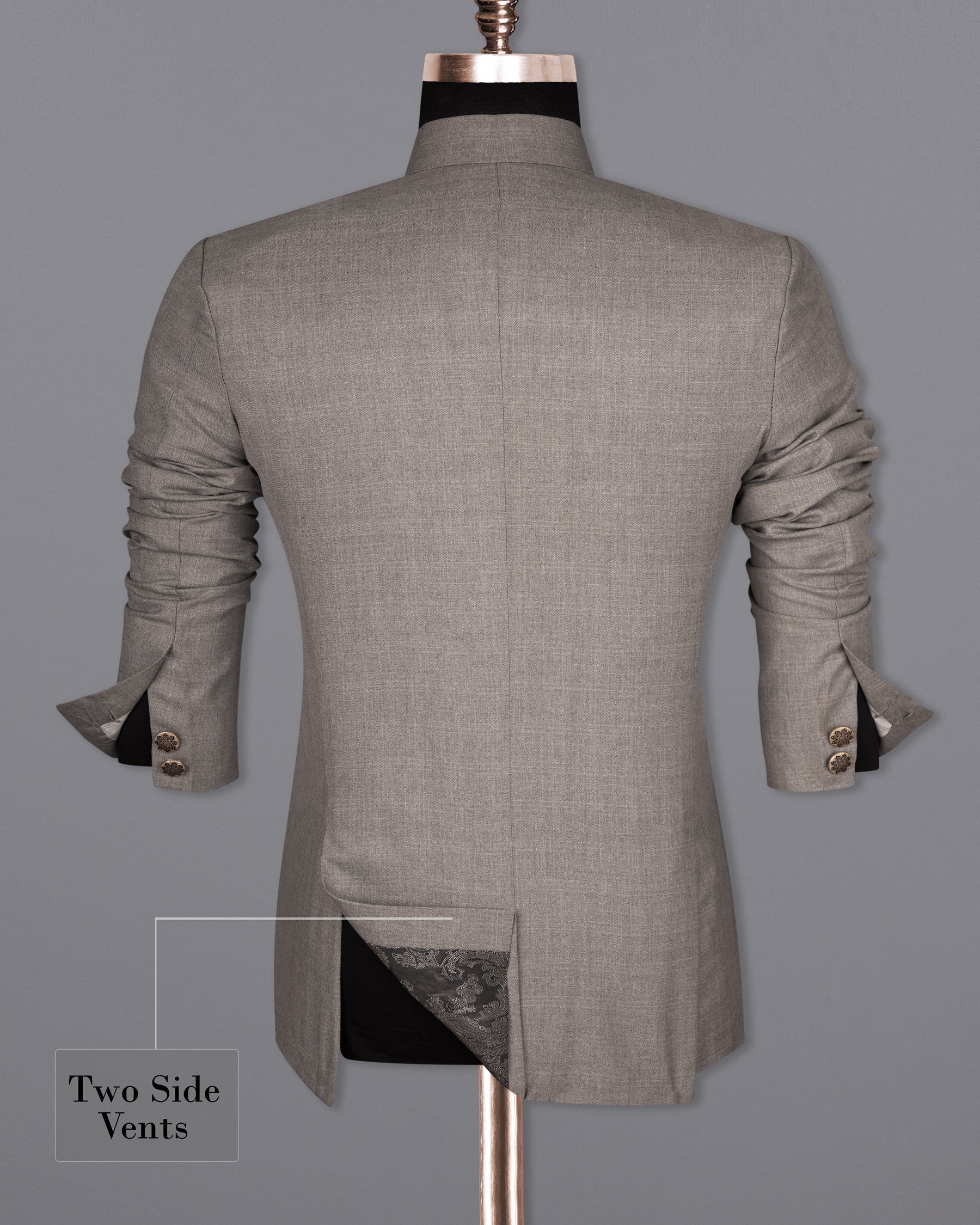 Venus Gray Subtle Plaid Cross Buttoned Wool Rich Bandhgala BlazerBL1595-CBG2-36, BL1595-CBG2-38, BL1595-CBG2-40, BL1595-CBG2-42, BL1595-CBG2-44, BL1595-CBG2-46, BL1595-CBG2-48, BL1595-CBG2-50, BL1595-CBG2-52, BL1595-CBG2-54, BL1595-CBG2-56, BL1595-CBG2-58, BL1595-CBG2-60