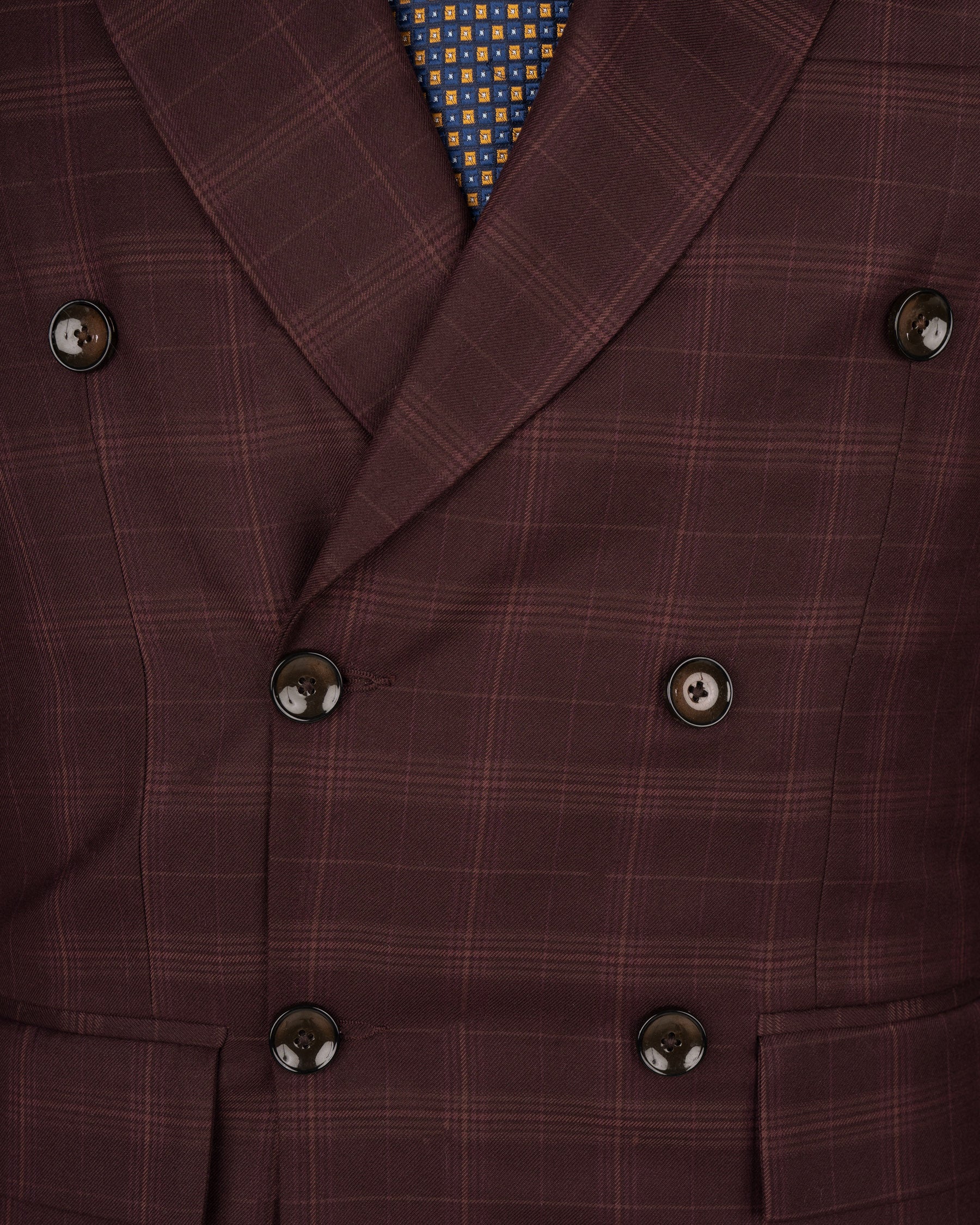 Crater Brown Super fine Plaid Double Breasted Wool Rich BlazerBL1607-DB-36, BL1607-DB-38, BL1607-DB-40, BL1607-DB-42, BL1607-DB-44, BL1607-DB-46, BL1607-DB-48, BL1607-DB-50, BL1607-DB-52, BL1607-DB-54, BL1607-DB-56, BL1607-DB-58, BL1607-DB-60