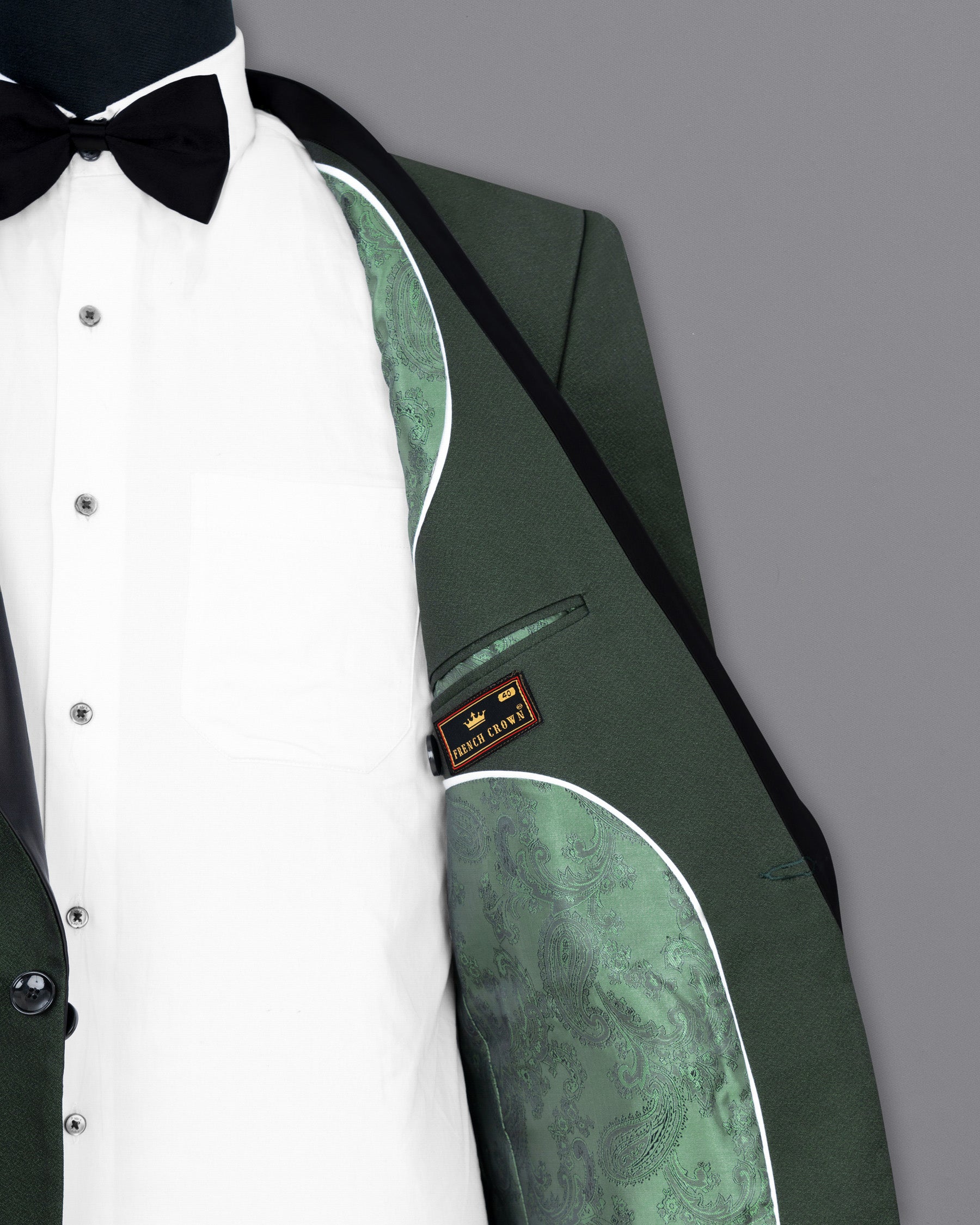 Timber Green Designer Tuxedo Blazer BL1657-BKL-36, BL1657-BKL-38, BL1657-BKL-40, BL1657-BKL-42, BL1657-BKL-44, BL1657-BKL-46, BL1657-BKL-48, BL1657-BKL-50, BL1657-BKL-52, BL1657-BKL-54, BL1657-BKL-56, BL1657-BKL-58, BL1657-BKL-60