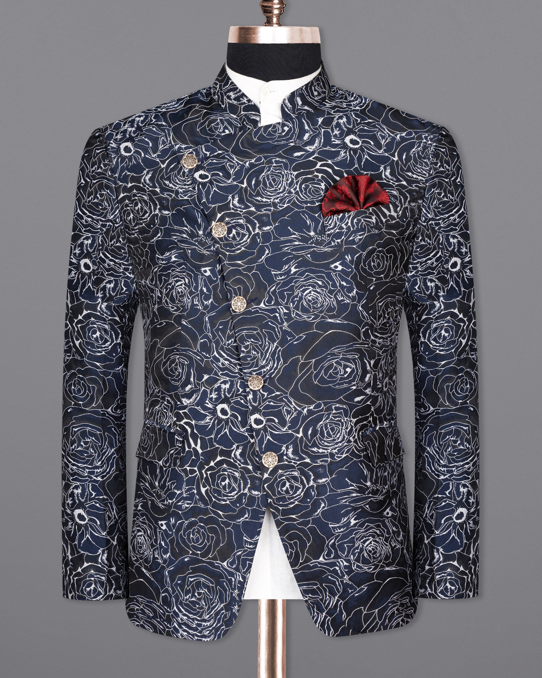 Bleached Cedar Rose Jacquard Cross Buttoned Bandhgala Designer Blazer BL1663-CBG-36, BL1663-CBG-38, BL1663-CBG-40, BL1663-CBG-42, BL1663-CBG-44, BL1663-CBG-46, BL1663-CBG-48, BL1663-CBG-50, BL1663-CBG-52, BL1663-CBG-54, BL1663-CBG-56, BL1663-CBG-58, BL1663-CBG-60