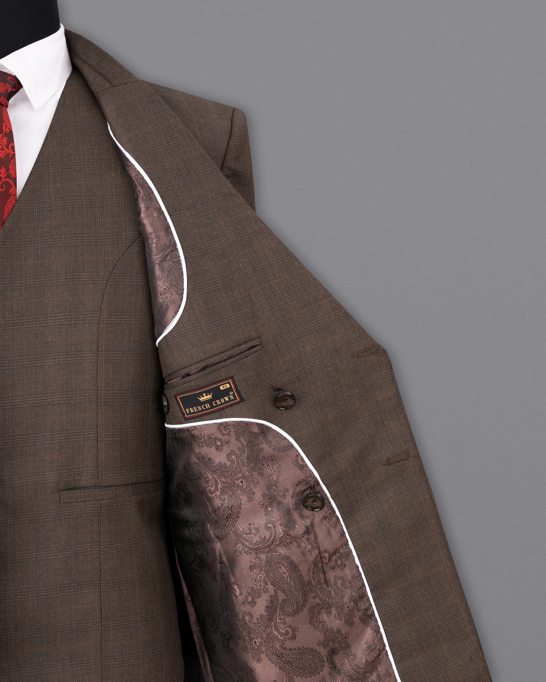 Wenge Brown Subtle Plaid Double Breasted Blazer BL1716-DB-36,BL1716-DB-38,BL1716-DB-40,BL1716-DB-42,BL1716-DB-44,BL1716-DB-46,BL1716-DB-48,BL1716-DB-50,BL1716-DB-52,BL1716-DB-54,BL1716-DB-56,BL1716-DB-58,BL1716-DB-60