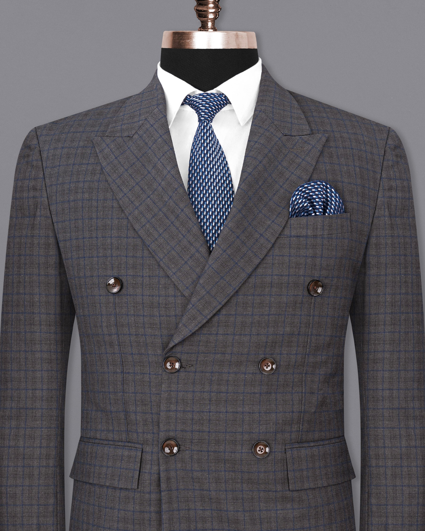 Tundora Gray Plaid Double Breasted Blazer BL1724-DB-36,BL1724-DB-38,BL1724-DB-40,BL1724-DB-42,BL1724-DB-44,BL1724-DB-46,BL1724-DB-48,BL1724-DB-50,BL1724-DB-52,BL1724-DB-54,BL1724-DB-56,BL1724-DB-58,BL1724-DB-60