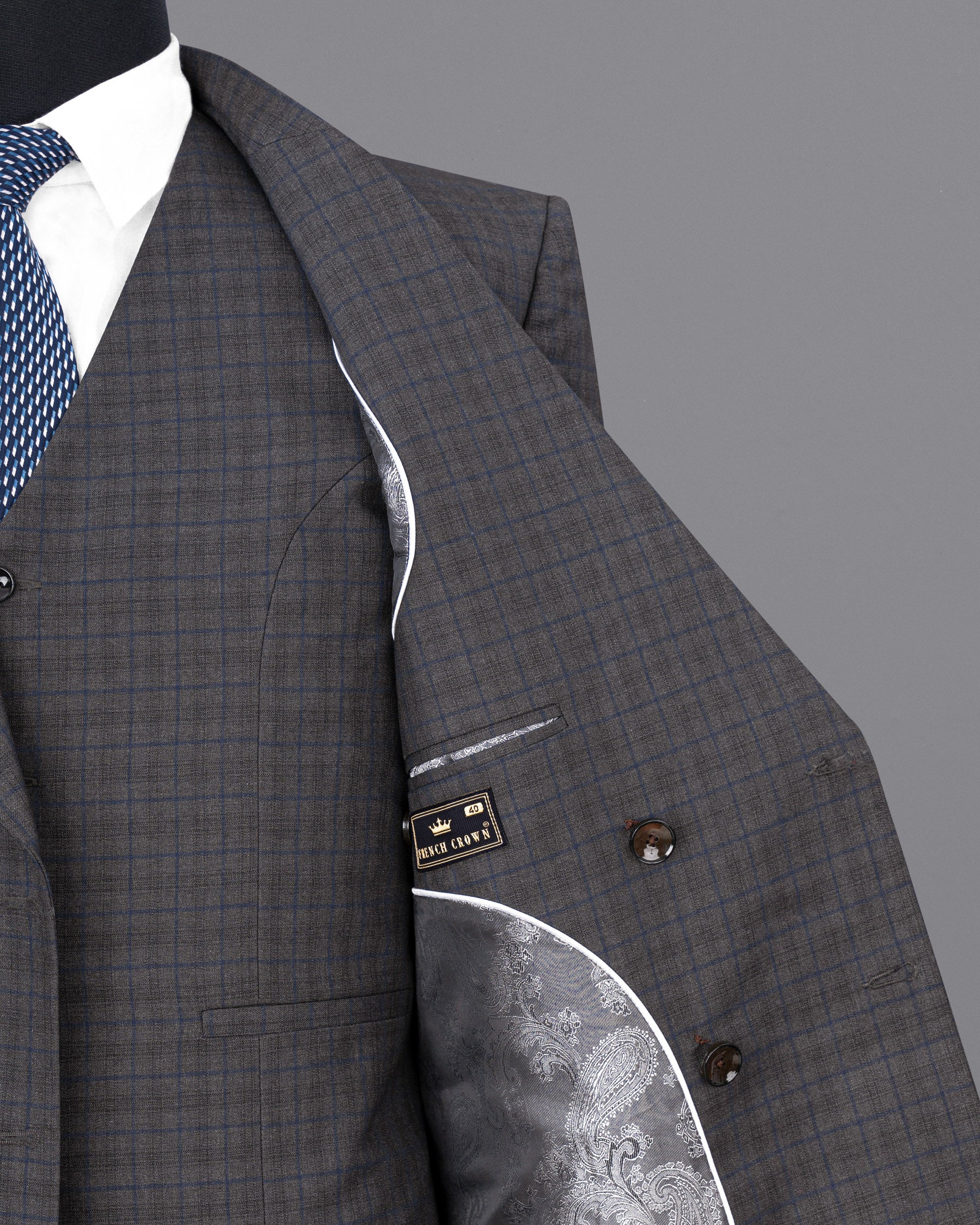 Tundora Gray Plaid Double Breasted Blazer BL1724-DB-36,BL1724-DB-38,BL1724-DB-40,BL1724-DB-42,BL1724-DB-44,BL1724-DB-46,BL1724-DB-48,BL1724-DB-50,BL1724-DB-52,BL1724-DB-54,BL1724-DB-56,BL1724-DB-58,BL1724-DB-60