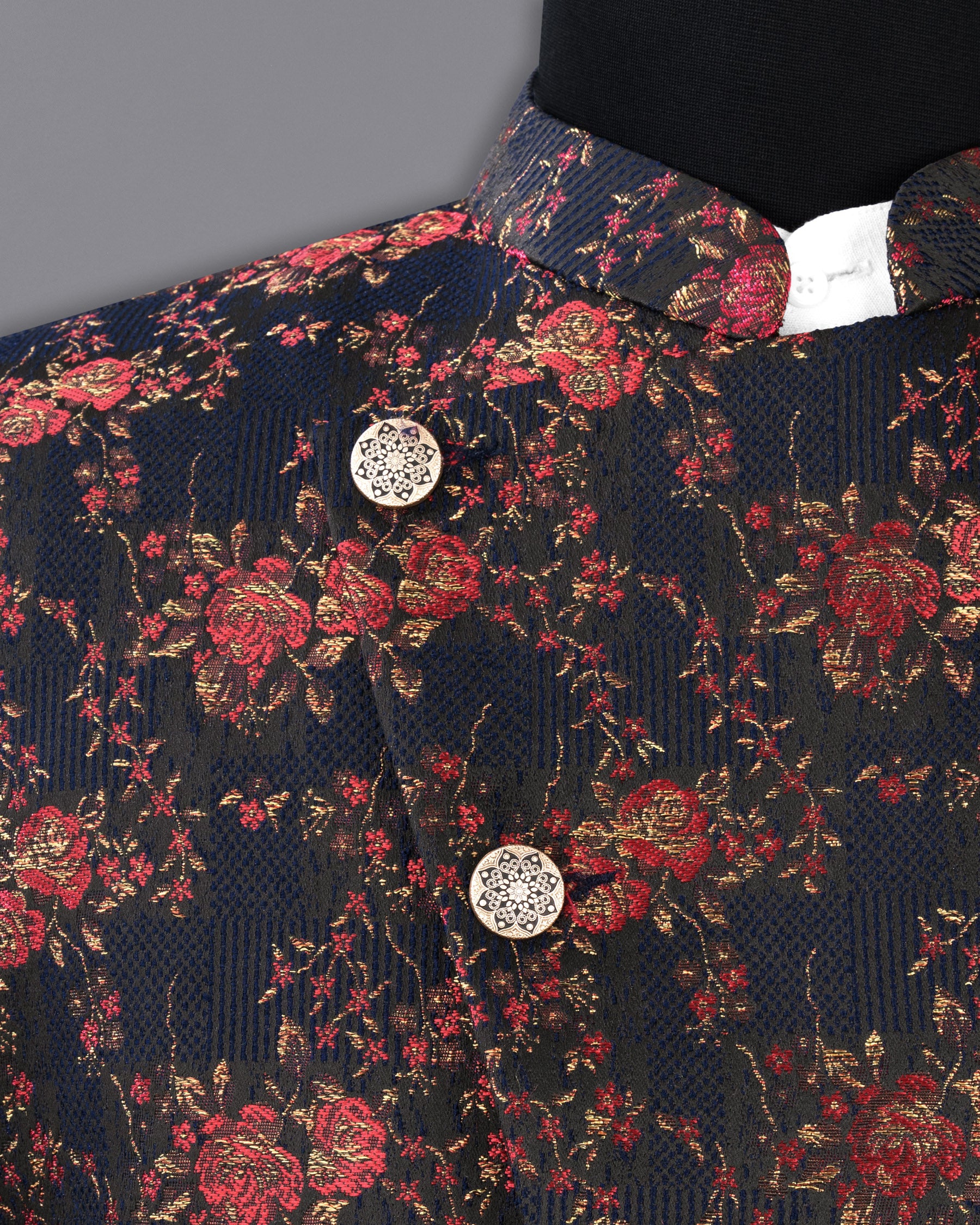 Rhino Blue with Rose Textured Cross Buttoned Bandhgala Designer Blazer BL1762-CBG-36,BL1762-CBG-38,BL1762-CBG-40,BL1762-CBG-42,BL1762-CBG-44,BL1762-CBG-46,BL1762-CBG-48,BL1762-CBG-50,BL1762-CBG-52,BL1762-CBG-54,BL1762-CBG-56,BL1762-CBG-58,BL1762-CBG-60