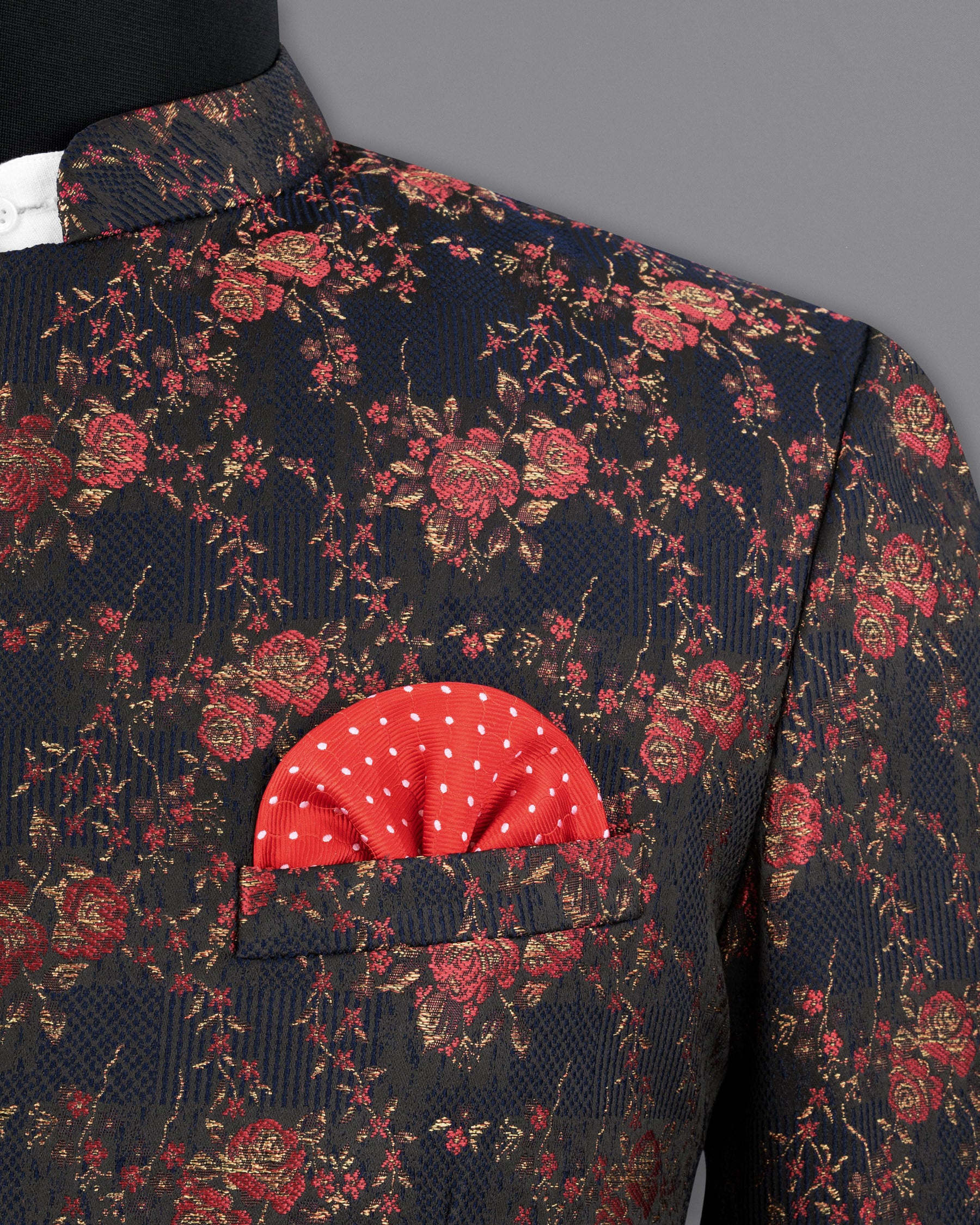 Rhino Blue with Rose Textured Cross Buttoned Bandhgala Designer Blazer BL1762-CBG-36,BL1762-CBG-38,BL1762-CBG-40,BL1762-CBG-42,BL1762-CBG-44,BL1762-CBG-46,BL1762-CBG-48,BL1762-CBG-50,BL1762-CBG-52,BL1762-CBG-54,BL1762-CBG-56,BL1762-CBG-58,BL1762-CBG-60