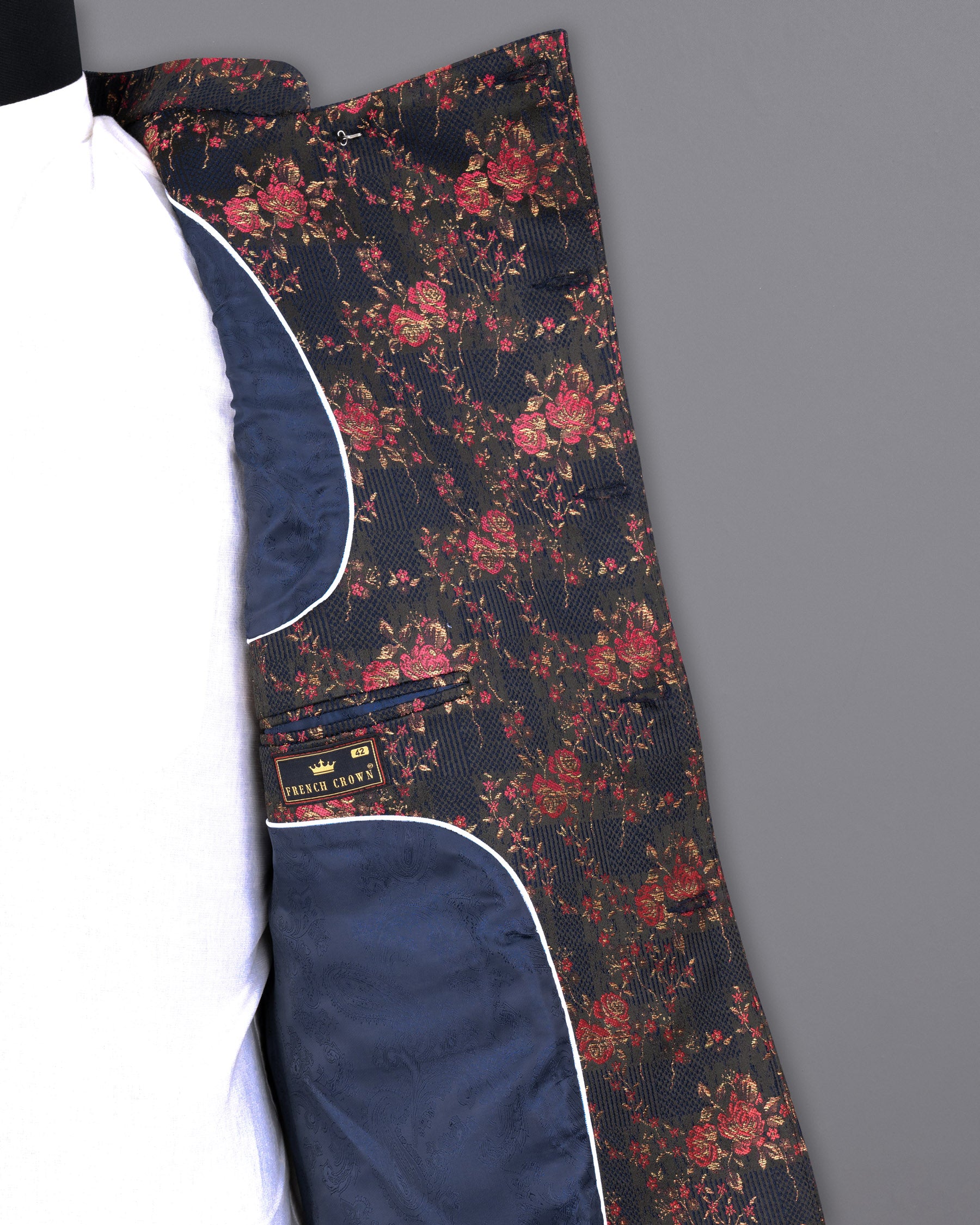 Rhino Blue with Rose Textured Cross Buttoned Bandhgala Designer Blazer BL1762-CBG-36,BL1762-CBG-38,BL1762-CBG-40,BL1762-CBG-42,BL1762-CBG-44,BL1762-CBG-46,BL1762-CBG-48,BL1762-CBG-50,BL1762-CBG-52,BL1762-CBG-54,BL1762-CBG-56,BL1762-CBG-58,BL1762-CBG-60