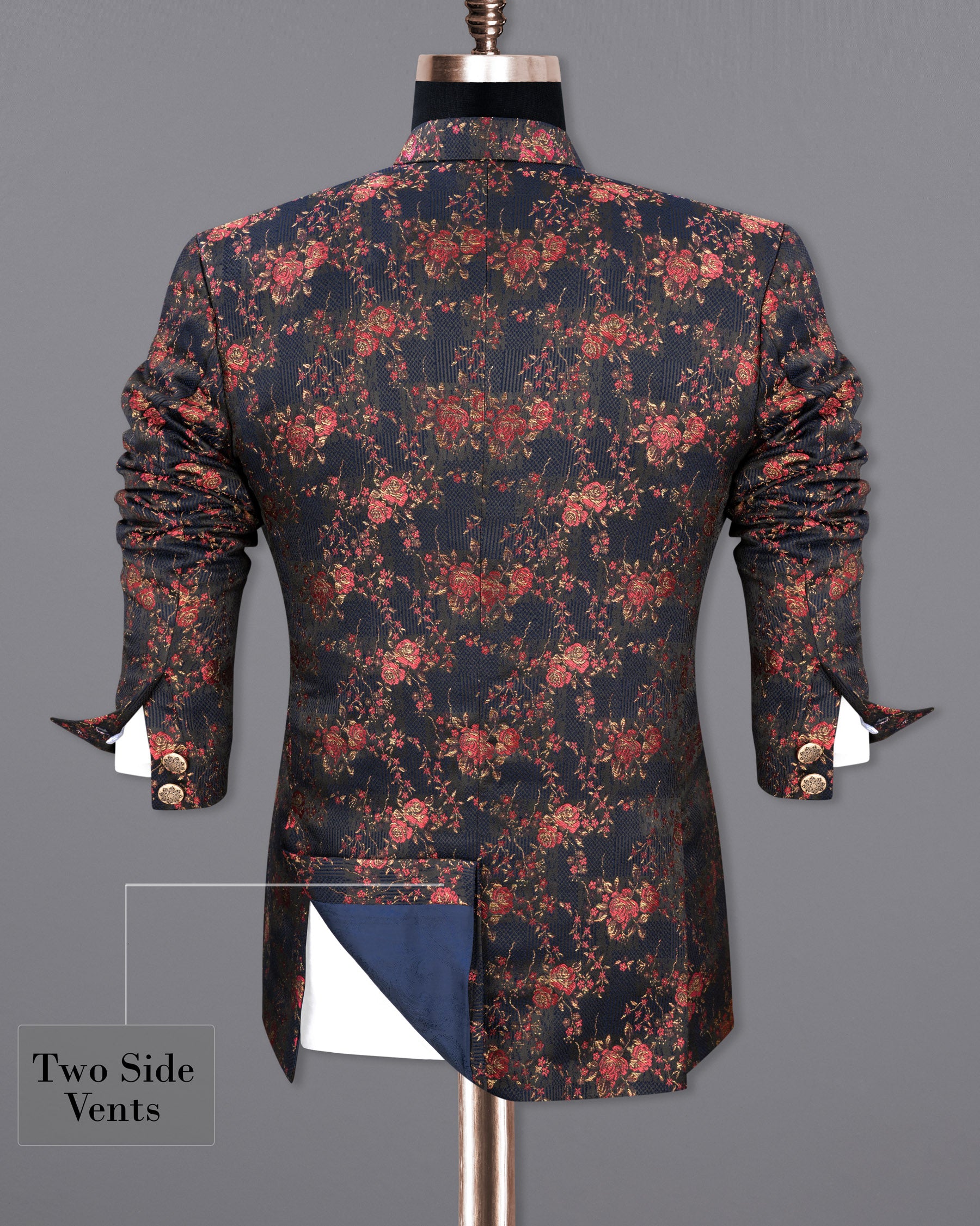 Rhino Blue with Rose Textured Cross Buttoned Bandhgala Designer Blazer BL1762-CBG-36,BL1762-CBG-38,BL1762-CBG-40,BL1762-CBG-42,BL1762-CBG-44,BL1762-CBG-46,BL1762-CBG-48,BL1762-CBG-50,BL1762-CBG-52,BL1762-CBG-54,BL1762-CBG-56,BL1762-CBG-58,BL1762-CBG-60