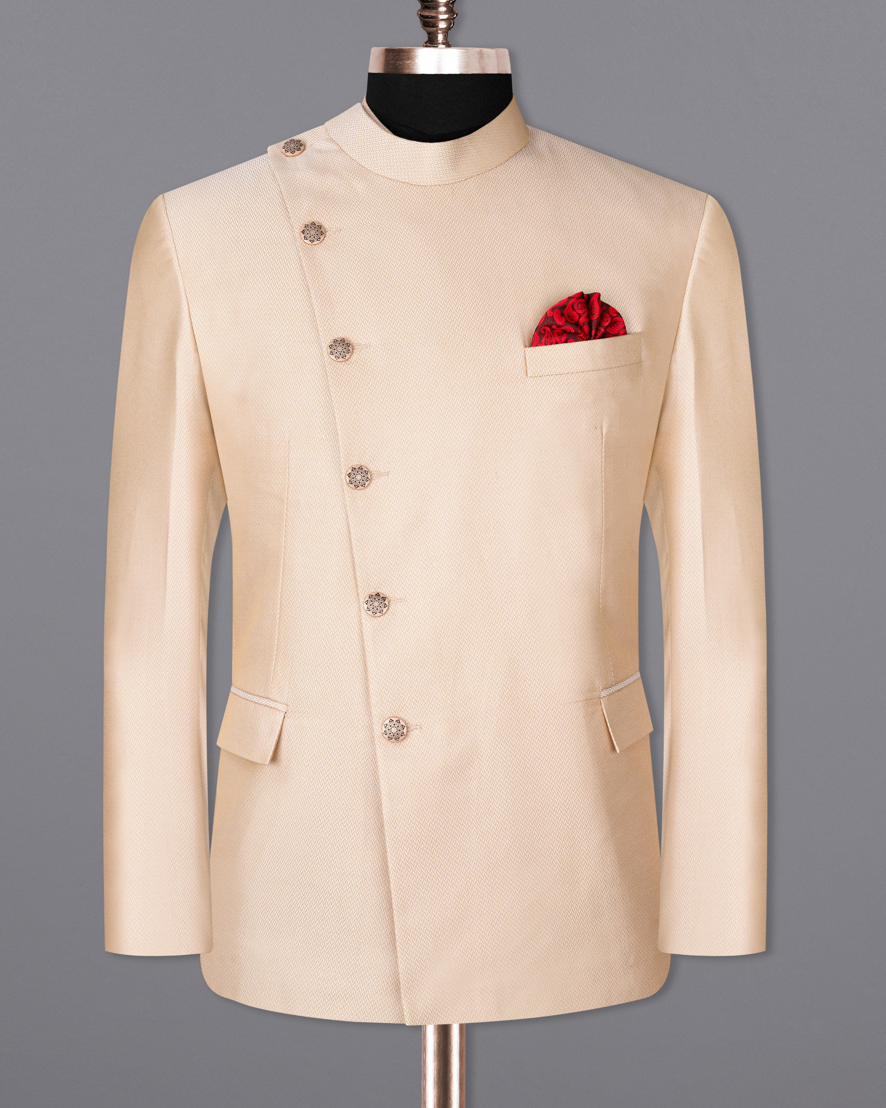 Cashmere Chevron Textured Cross Buttoned Bandhgala Designer Blazer BL1790-CBG2-36,BL1790-CBG2-38,BL1790-CBG2-40,BL1790-CBG2-42,BL1790-CBG2-44,BL1790-CBG2-46,BL1790-CBG2-48,BL1790-CBG2-50,BL1790-CBG2-52,BL1790-CBG2-54,BL1790-CBG2-56,BL1790-CBG2-58,BL1790-CBG2-60
