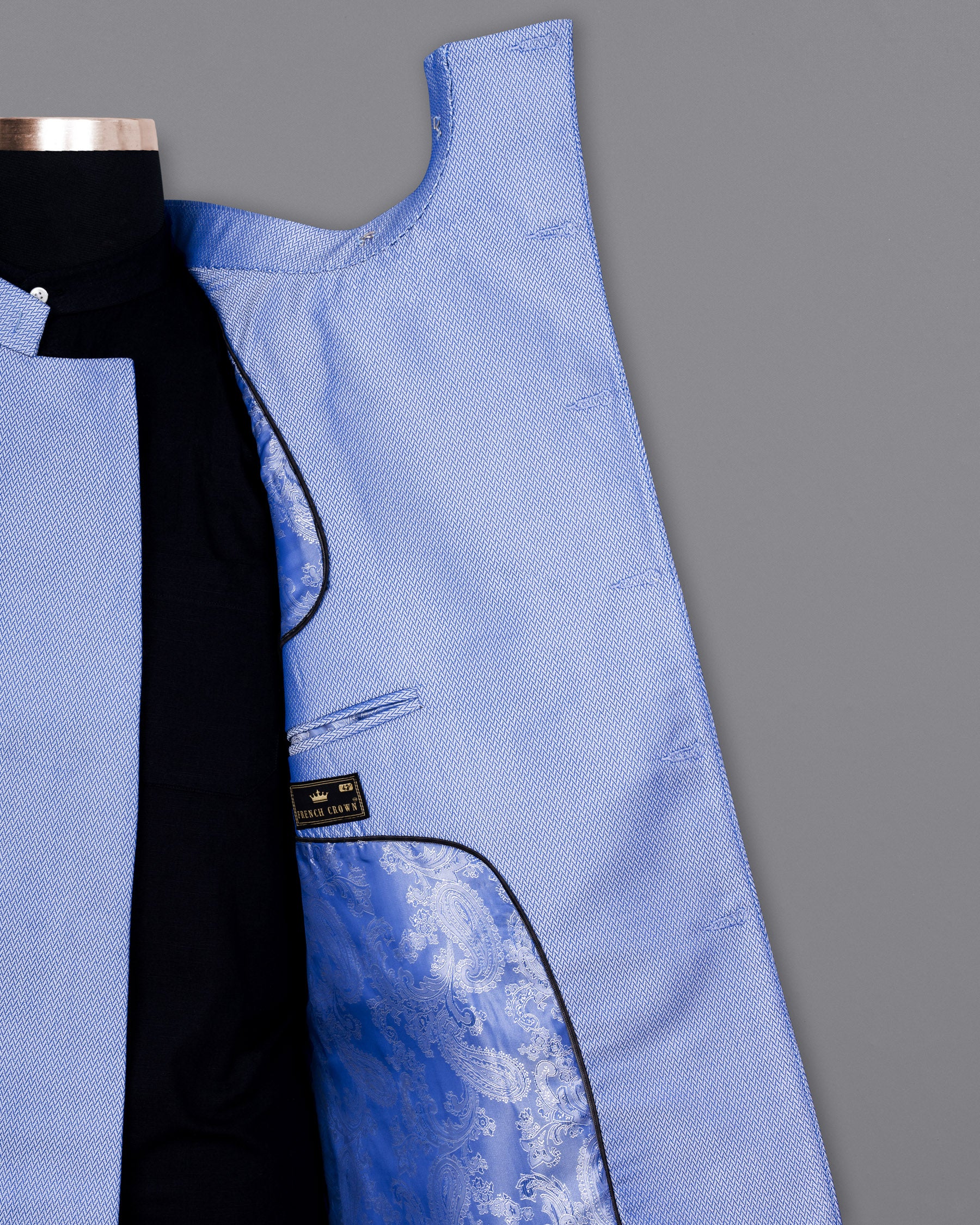 Perano Blue Chevron Textured Cross Buttoned Bandhgala Designer Blazer BL1797-CBG2-36,BL1797-CBG2-38,BL1797-CBG2-40,BL1797-CBG2-42,BL1797-CBG2-44,BL1797-CBG2-46,BL1797-CBG2-48,BL1797-CBG2-50,BL1797-CBG2-52,BL1797-CBG2-54,BL1797-CBG2-56,BL1797-CBG2-58,BL1797-CBG2-60