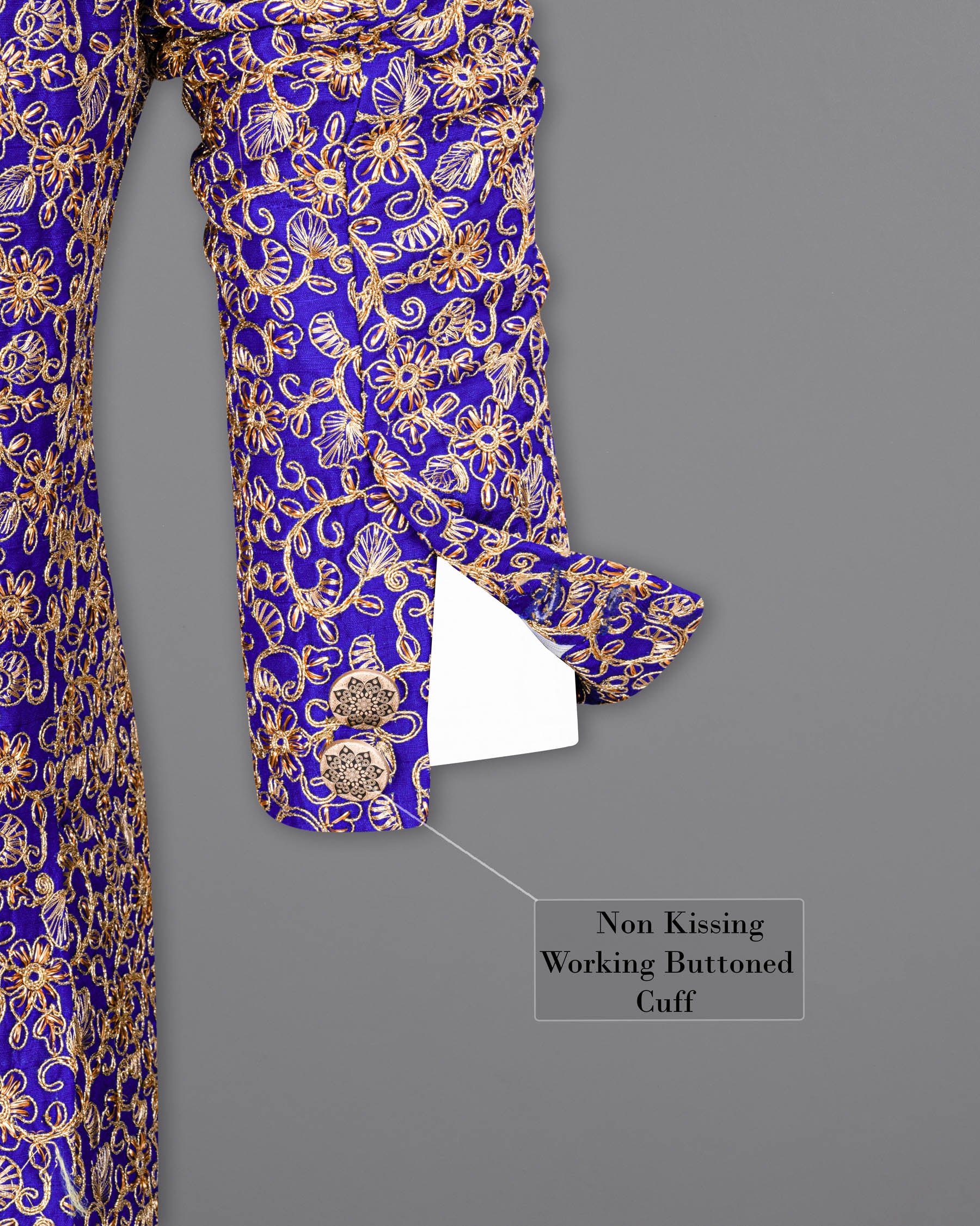 Sapphire Blue and Fawn Embroidery Cross-Buttoned Bandhgala Designer Blazer BL1813-CBG-36,BL1813-CBG-38,BL1813-CBG-40,BL1813-CBG2-42,BL1813-CBG-44,BL1813-CBG-46,BL1813-CBG-48,BL1813-CBG-50,BL1813-CBG-52,BL1813-CBG-54,BL1813-CBG-56,BL1813-CBG-58,BL1813-CBG-60