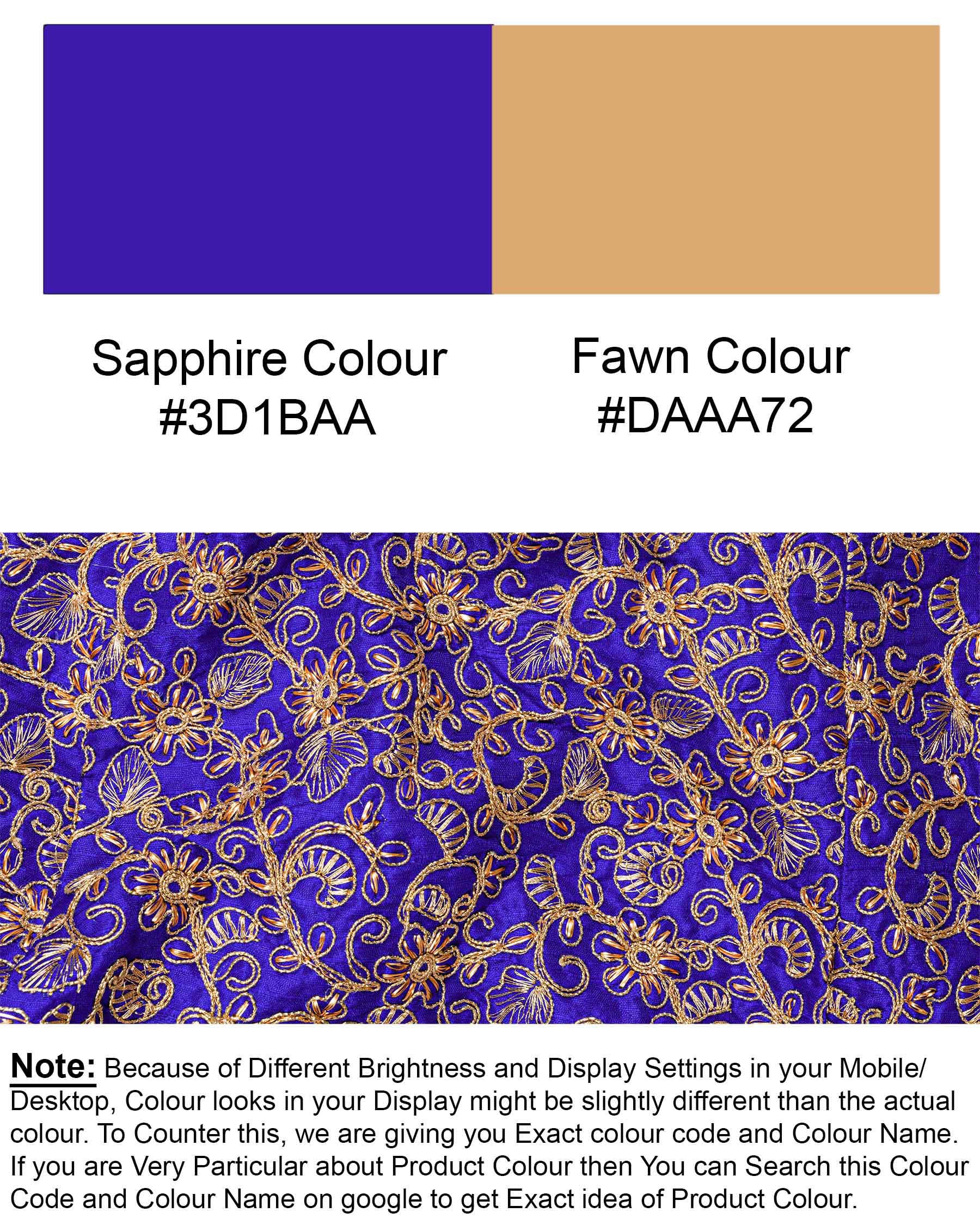 Sapphire Blue and Fawn Embroidery Cross-Buttoned Bandhgala Designer Blazer BL1813-CBG-36,BL1813-CBG-38,BL1813-CBG-40,BL1813-CBG2-42,BL1813-CBG-44,BL1813-CBG-46,BL1813-CBG-48,BL1813-CBG-50,BL1813-CBG-52,BL1813-CBG-54,BL1813-CBG-56,BL1813-CBG-58,BL1813-CBG-60