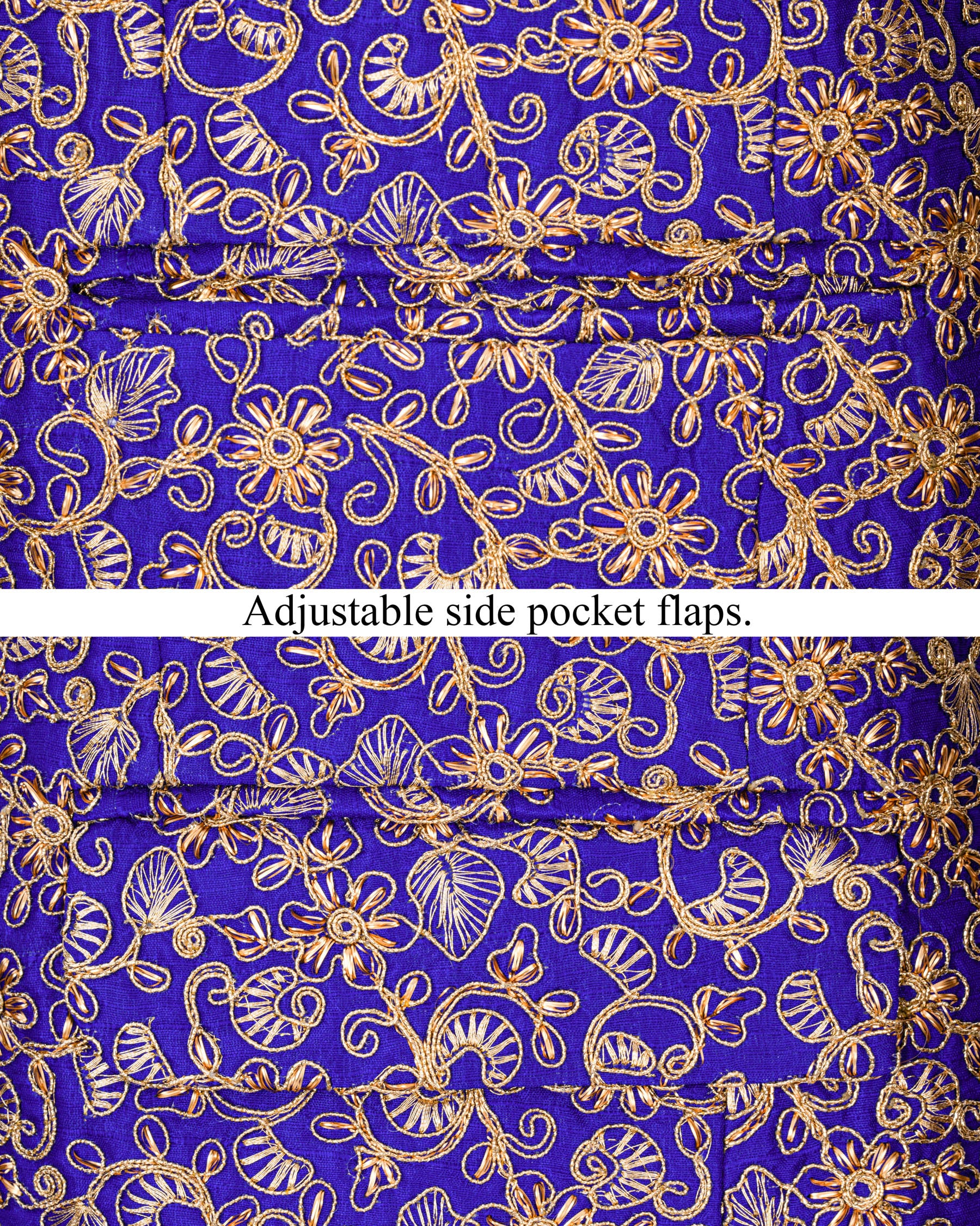 Sapphire Blue and Fawn Embroidery Cross-Buttoned Bandhgala Designer Blazer BL1813-CBG-36,BL1813-CBG-38,BL1813-CBG-40,BL1813-CBG2-42,BL1813-CBG-44,BL1813-CBG-46,BL1813-CBG-48,BL1813-CBG-50,BL1813-CBG-52,BL1813-CBG-54,BL1813-CBG-56,BL1813-CBG-58,BL1813-CBG-60