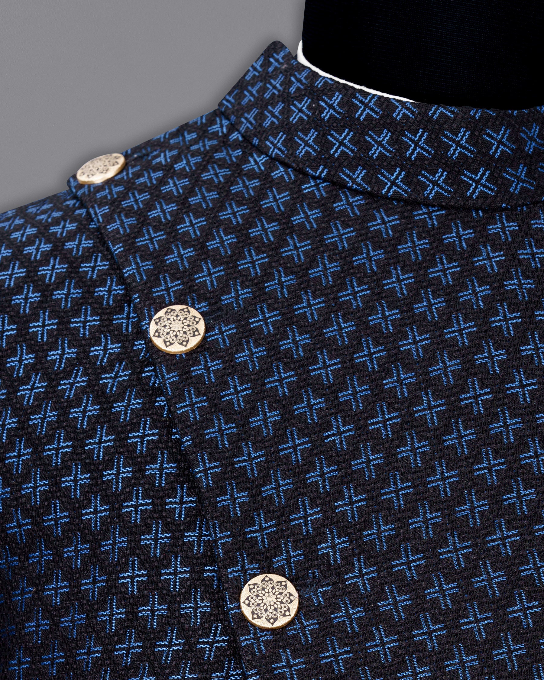 Jade Black and Mariner Blue Plus sign Textured Cross-Button Bandhgala Designer Blazer BL1815-CBG2-36,BL1815-CBG2-38,BL1815-CBG2-40,BL1815-CBG2-42,BL1815-CBG2-44,BL1815-CBG2-46,BL1815-CBG2-48,BL1815-CBG2-50,BL1815-CBG2-52,BL1815-CBG2-54,BL1815-CBG2-56,BL1815-CBG2-58,BL1815-CBG2-60