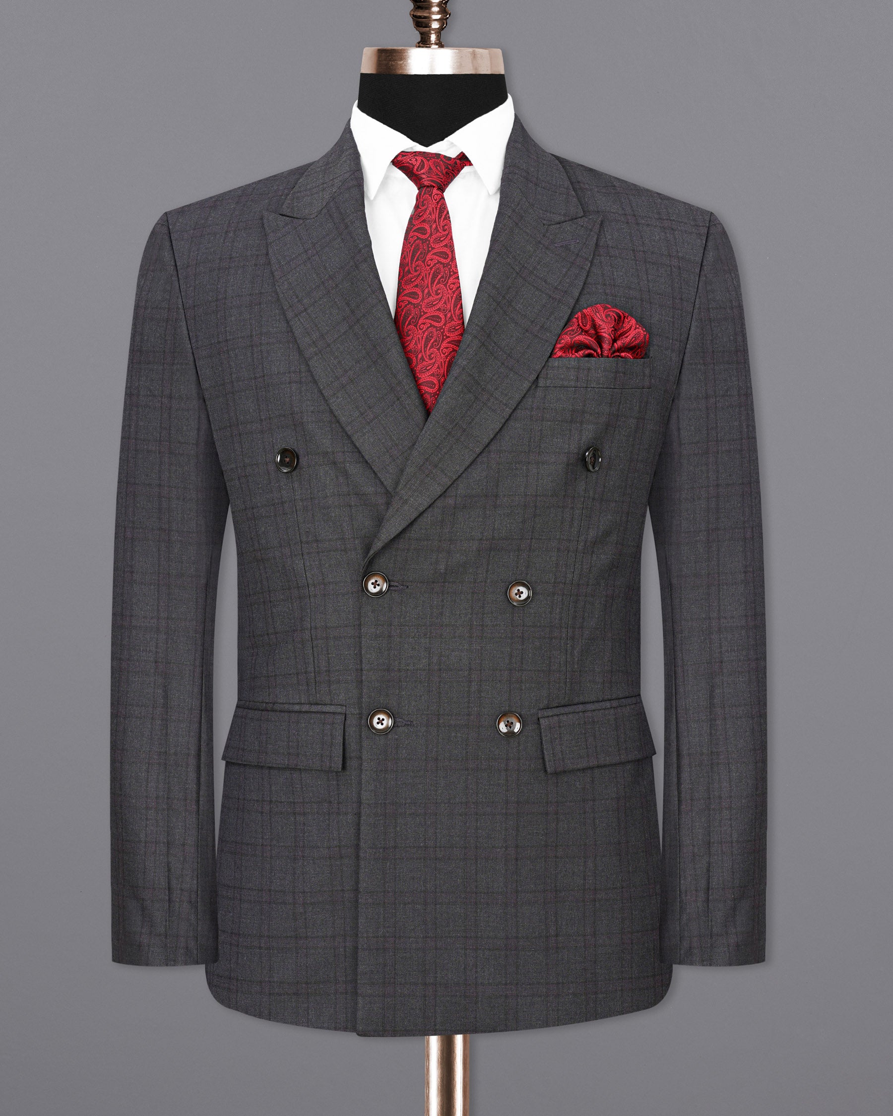 Gravel Gray Plaid Double Breasted Blazer BL1887-DB-36,BL1887-DB-38,BL1887-DB-40,BL1887-DB-42,BL1887-DB-44,BL1887-DB-46,BL1887-DB-48,BL1887-DB-50,BL1887-DB-52,BL1887-DB-54,BL1887-DB-56,BL1887-DB-58,BL1887-DB-60