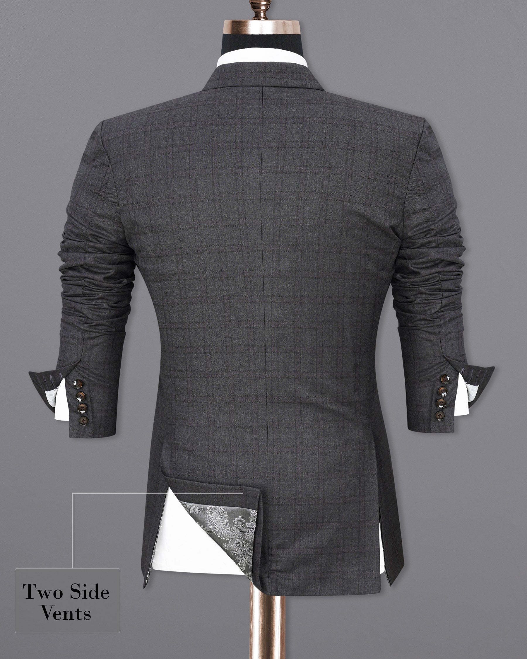 Gravel Gray Plaid Double Breasted Blazer BL1887-DB-36,BL1887-DB-38,BL1887-DB-40,BL1887-DB-42,BL1887-DB-44,BL1887-DB-46,BL1887-DB-48,BL1887-DB-50,BL1887-DB-52,BL1887-DB-54,BL1887-DB-56,BL1887-DB-58,BL1887-DB-60