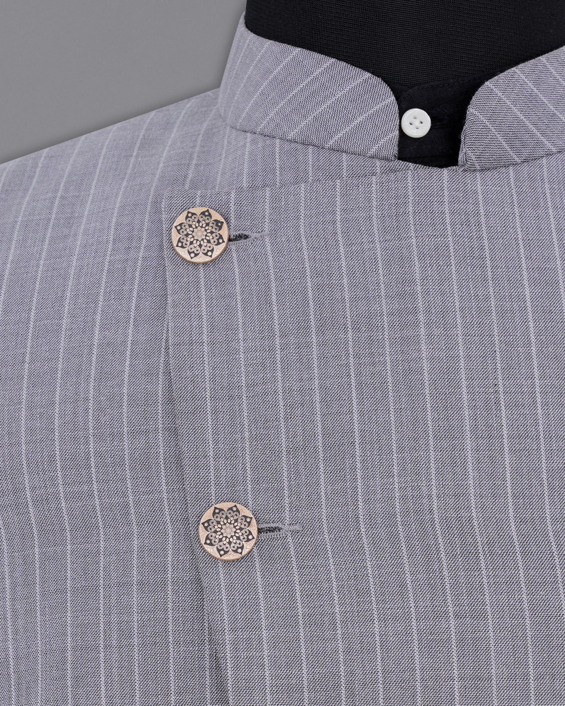 Mobster Grey Striped Cross Buttoned Bandhgala Designer Blazers BL1905-CBG-D44-36,BL1905-CBG-D44-38,BL1905-CBG-D44-40,BL1905-CBG-D44-42,BL1905-CBG-D44-44,BL1905-CBG-D44-46,BL1905-CBG-D44-48,BL1905-CBG-D44-50,BL1905-CBG-D44-52,BL1905-CBG-D44-54,BL1905-CBG-D44-56,BL1905-CBG-D44-58,BL1905-CBG-D44-60