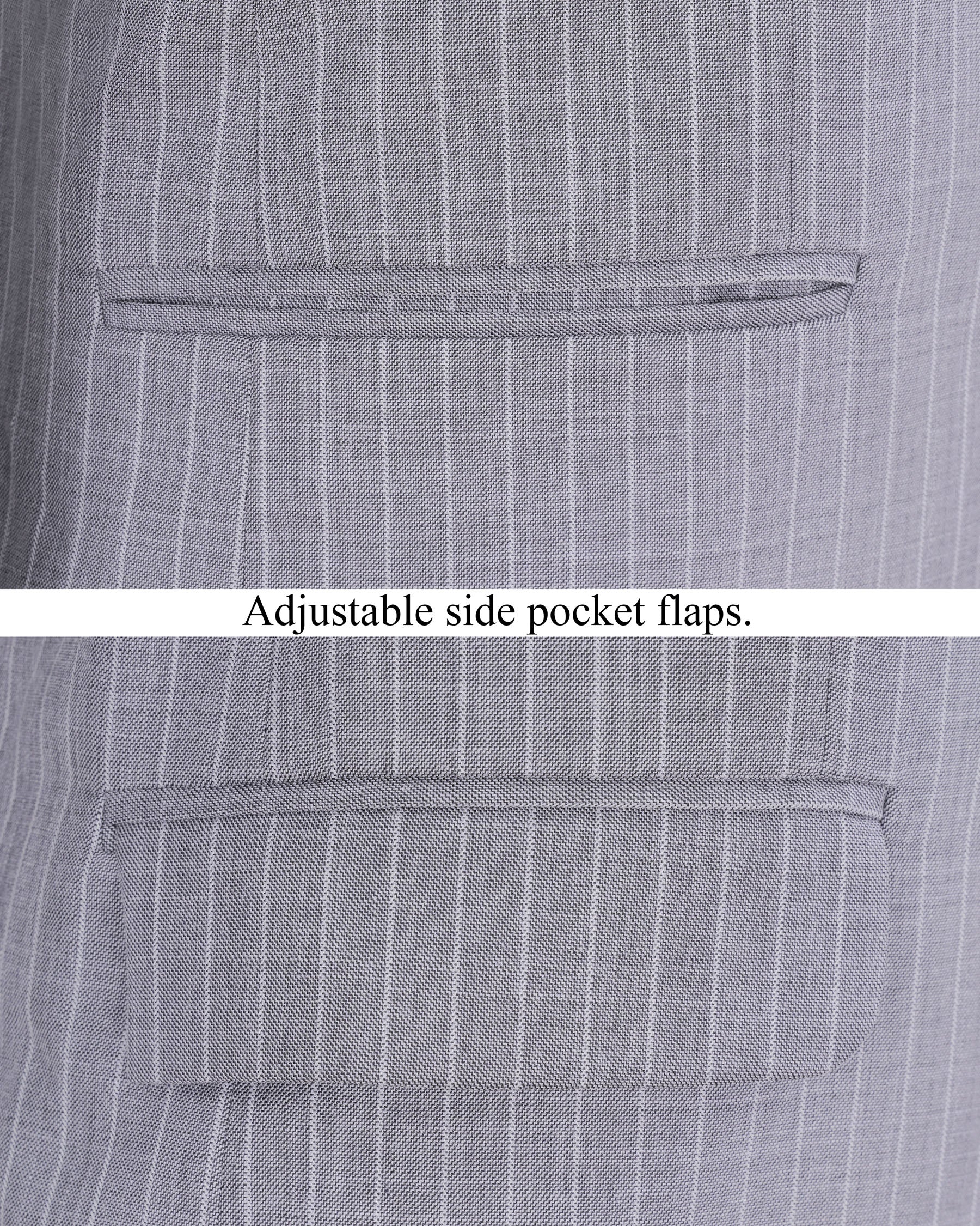 Mobster Grey Striped Cross Buttoned Bandhgala Designer Blazers BL1905-CBG-D44-36,BL1905-CBG-D44-38,BL1905-CBG-D44-40,BL1905-CBG-D44-42,BL1905-CBG-D44-44,BL1905-CBG-D44-46,BL1905-CBG-D44-48,BL1905-CBG-D44-50,BL1905-CBG-D44-52,BL1905-CBG-D44-54,BL1905-CBG-D44-56,BL1905-CBG-D44-58,BL1905-CBG-D44-60