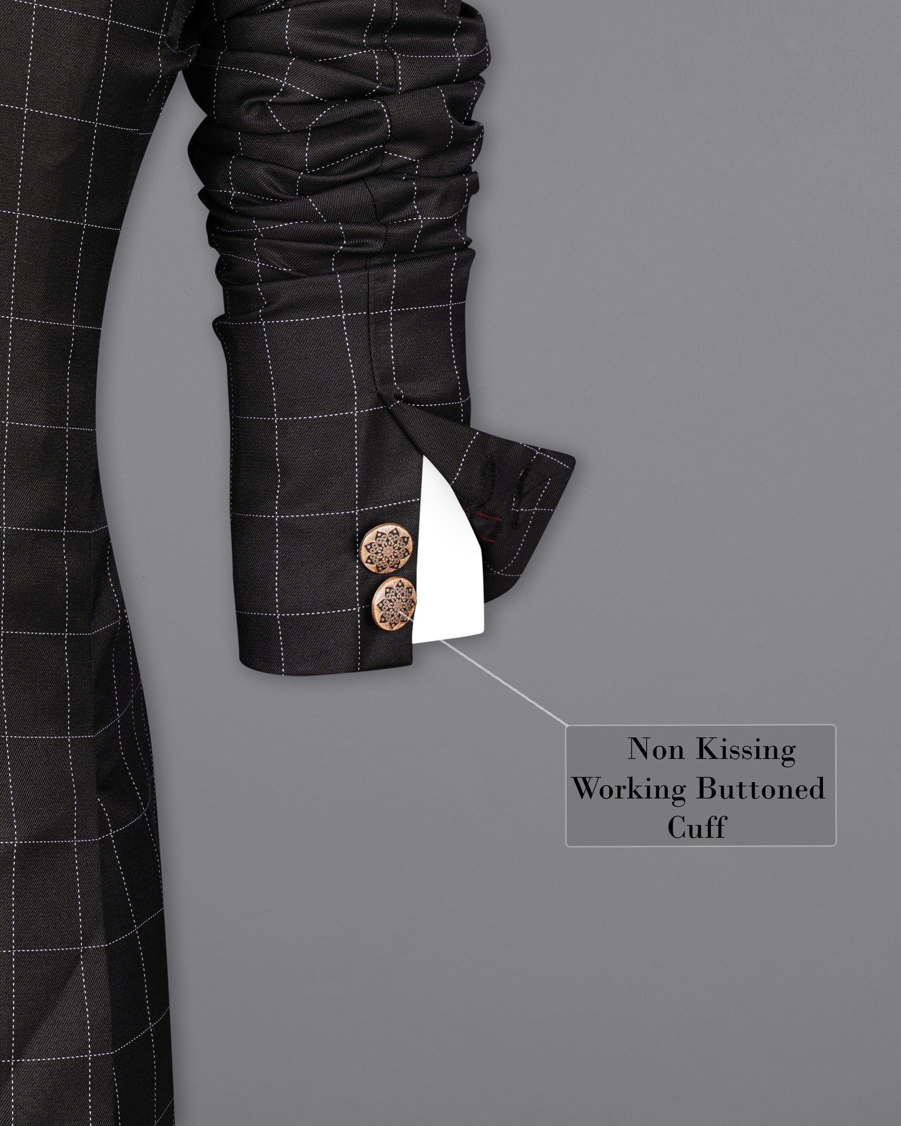 Jade Black windowpane Cross Buttoned Bandhgala Blazer BL1952-CBG-36, BL1952-CBG-38, BL1952-CBG-40, BL1952-CBG-42, BL1952-CBG-44, BL1952-CBG-46, BL1952-CBG-48, BL1952-CBG-50, BL1952-