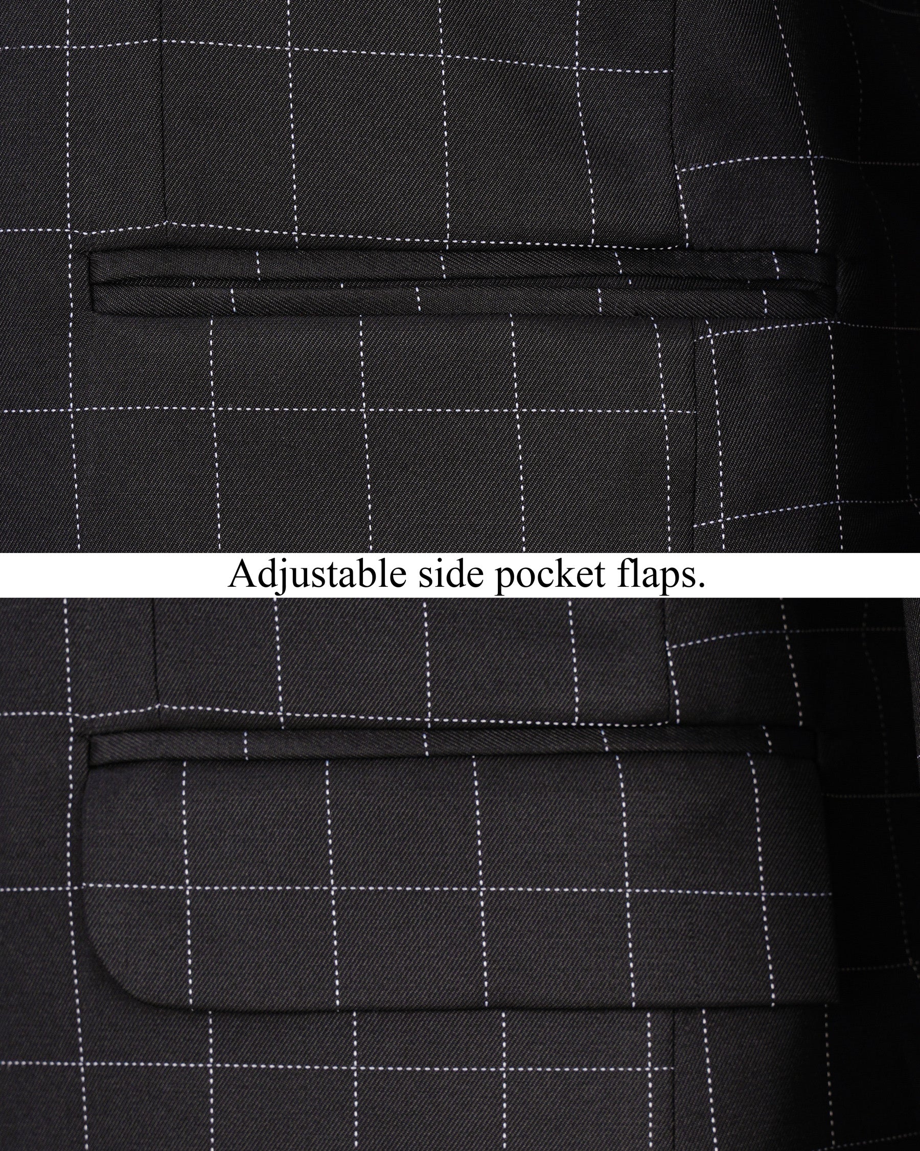 Jade Black windowpane Cross Buttoned Bandhgala Blazer BL1952-CBG-36, BL1952-CBG-38, BL1952-CBG-40, BL1952-CBG-42, BL1952-CBG-44, BL1952-CBG-46, BL1952-CBG-48, BL1952-CBG-50, BL1952-