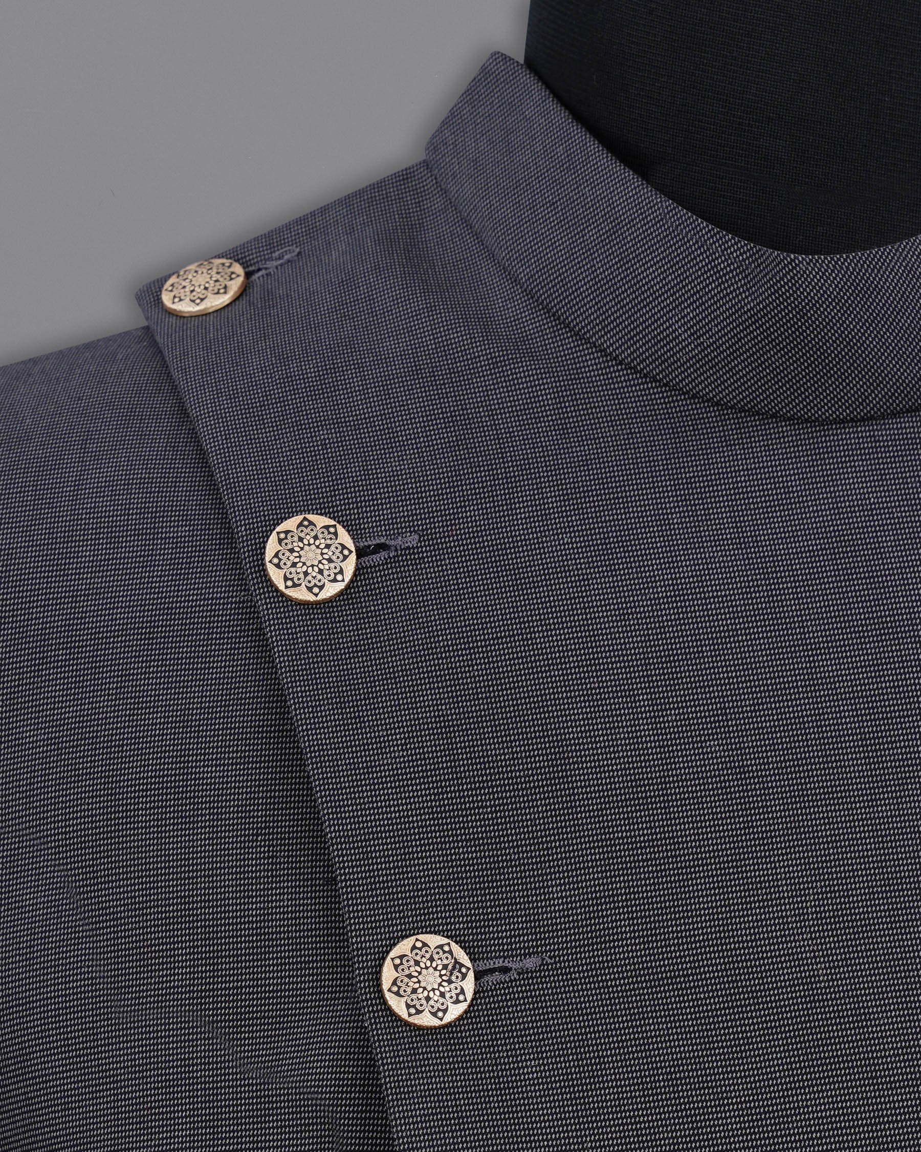 Gunmetal Gray Cross Buttoned Bandhgala Premium Cotton Blazer BL1959-CBG2-36, BL1959-CBG2-38, BL1959-CBG2-40, BL1959-CBG2-42, BL1959-CBG2-44, BL1959-CBG2-46, BL1959-CBG2-48, BL1959-CBG2-50, BL1959-CBG2-52, BL1959-CBG2-54, BL1959-CBG2-56, BL1959-CBG2-58, BL1959-CBG2-60
