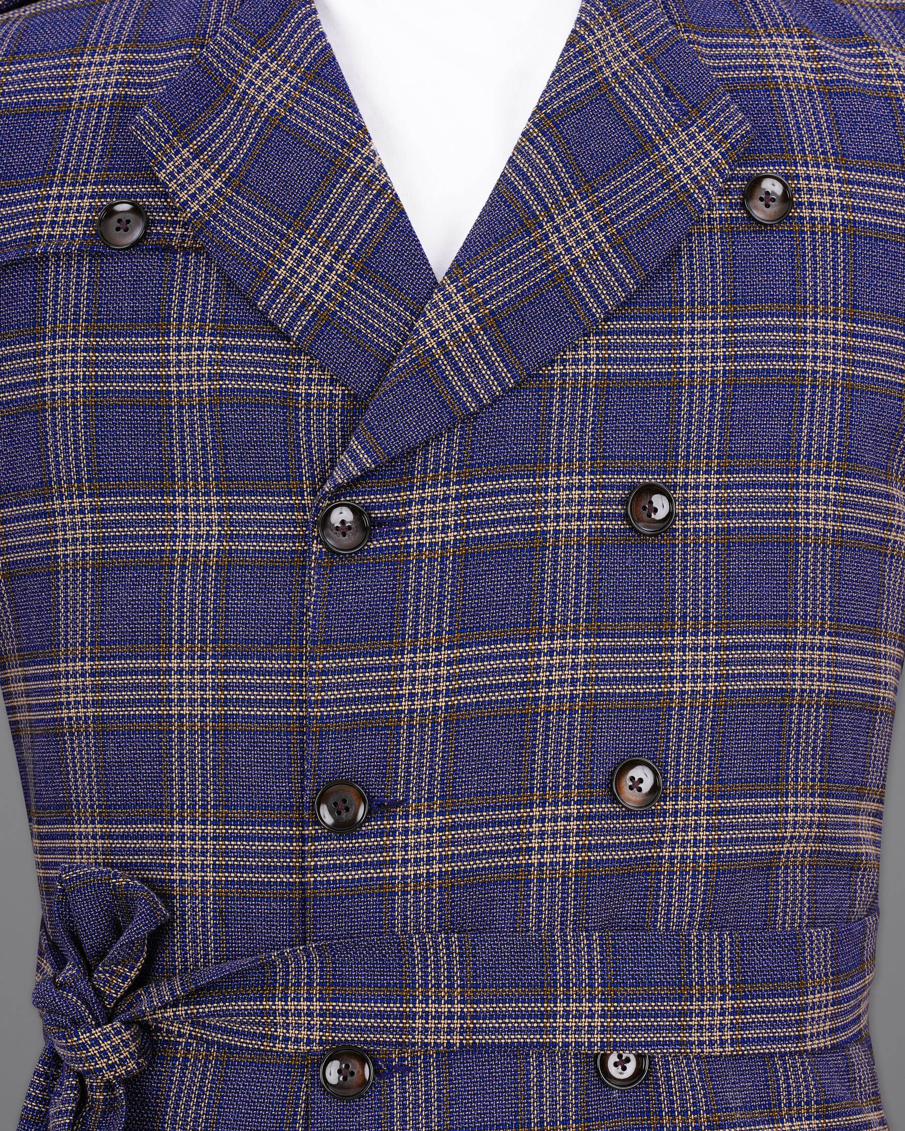 Meteorite Navy Blue with Tide Brown Plaid Double Breasted Designer Blazer BL1969-DB-D42-36, BL1969-DB-D42-38, BL1969-DB-D42-40, BL1969-DB-D42-42, BL1969-DB-D42-44, BL1969-DB-D42-46, BL1969-DB-D42-48, BL1969-DB-D42-50, BL1969-DB-D42-52, BL1969-DB-D42-54, BL1969-DB-D42-56, BL1969-DB-D42-58, BL1969-DB-D42-60
