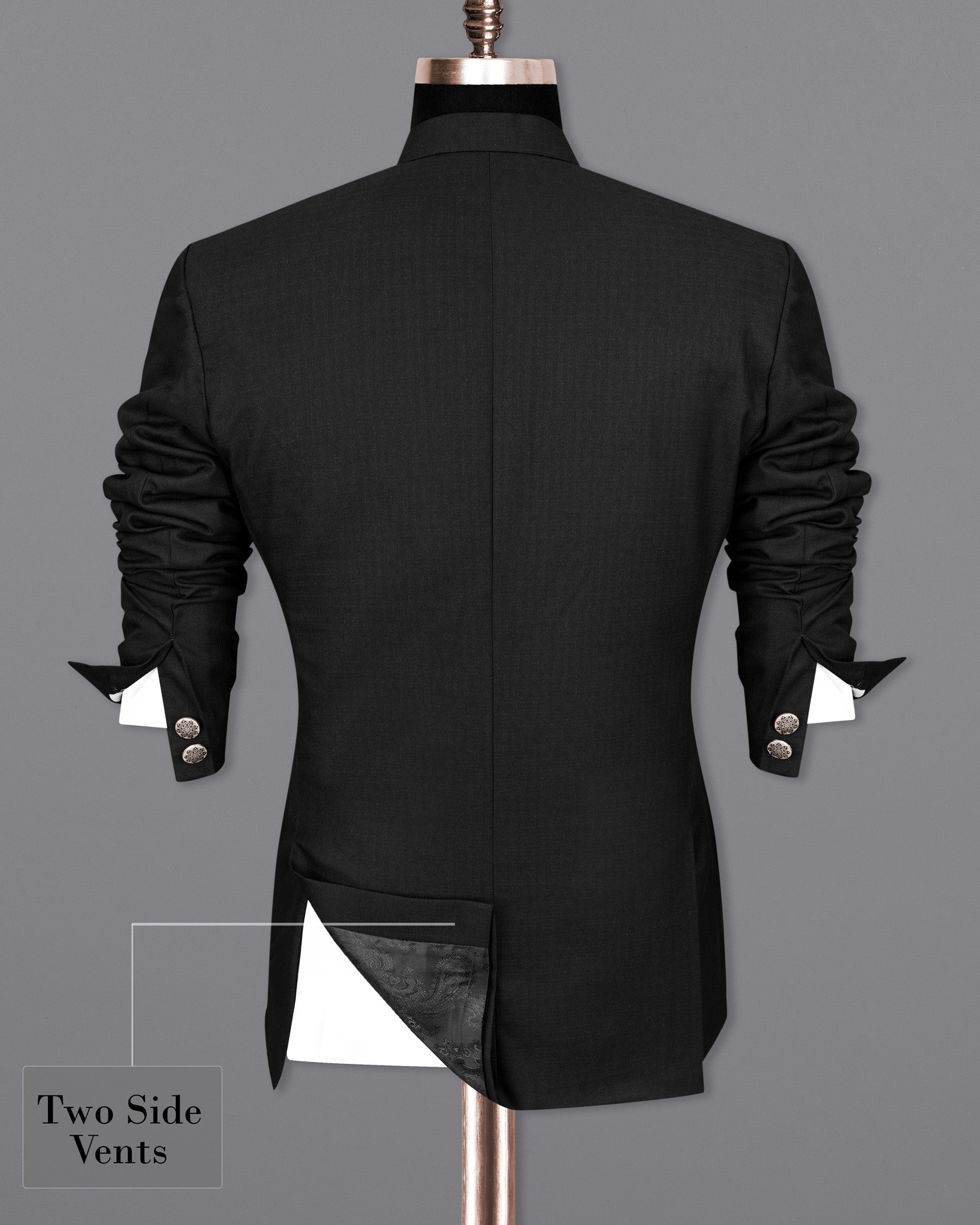 Jade Black Cross Buttoned Bandhgala Blazer BL2023-CBG-36, BL2023-CBG-38, BL2023-CBG-40, BL2023-CBG-42, BL2023-CBG-44, BL2023-CBG-46, BL2023-CBG-48, BL2023-CBG-50, BL2023-CBG-52, BL2023-CBG-54, BL2023-CBG-56, BL2023-CBG-58, BL2023-CBG-60