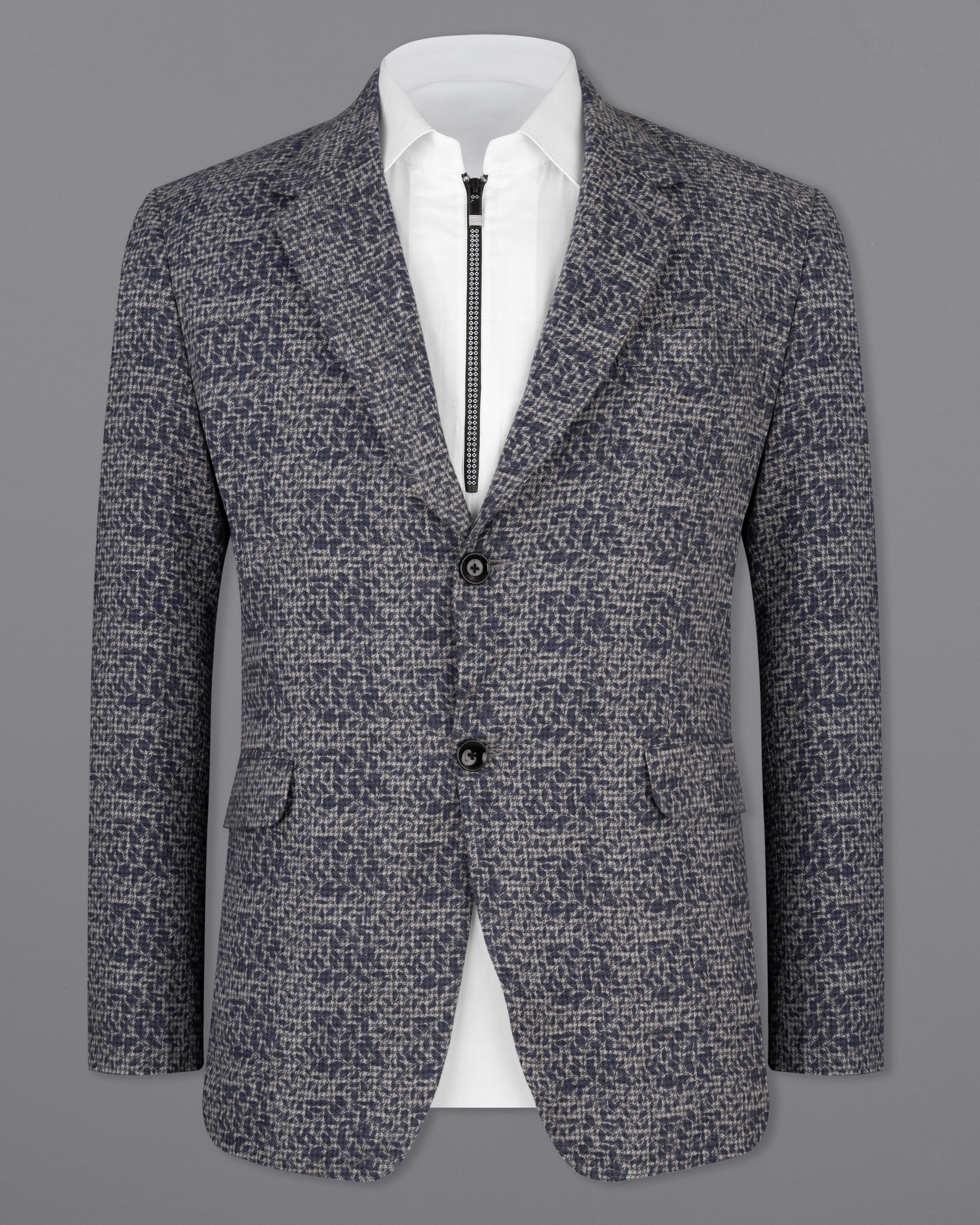 Dawn Gray and Gunmetal Blue Subtle Textured Premium Cotton Designer Blazer